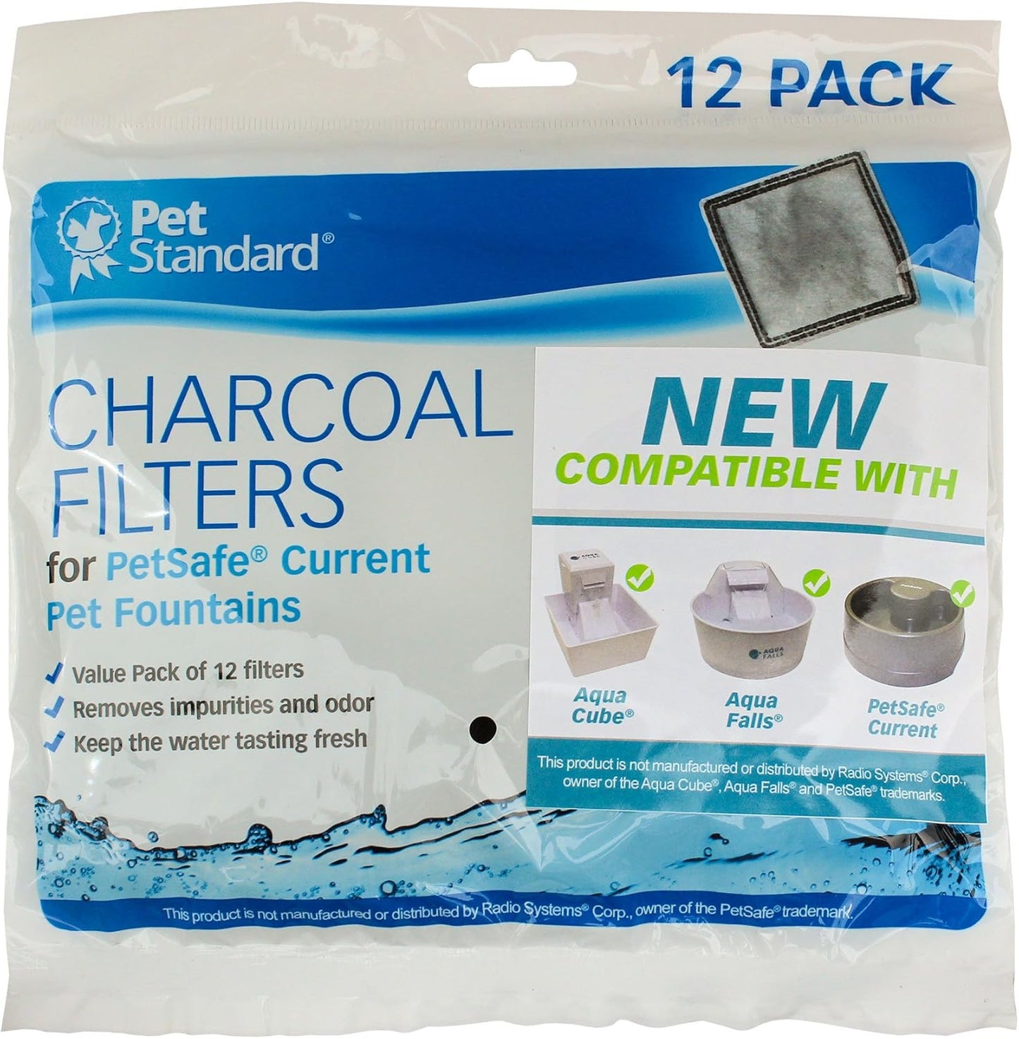 PETSTANDARD Replacement Filter Compatible with PetSafe® Fountain Aqua Cube®, Aqua Falls® and Current Pet Water Fountain, Pack of 12