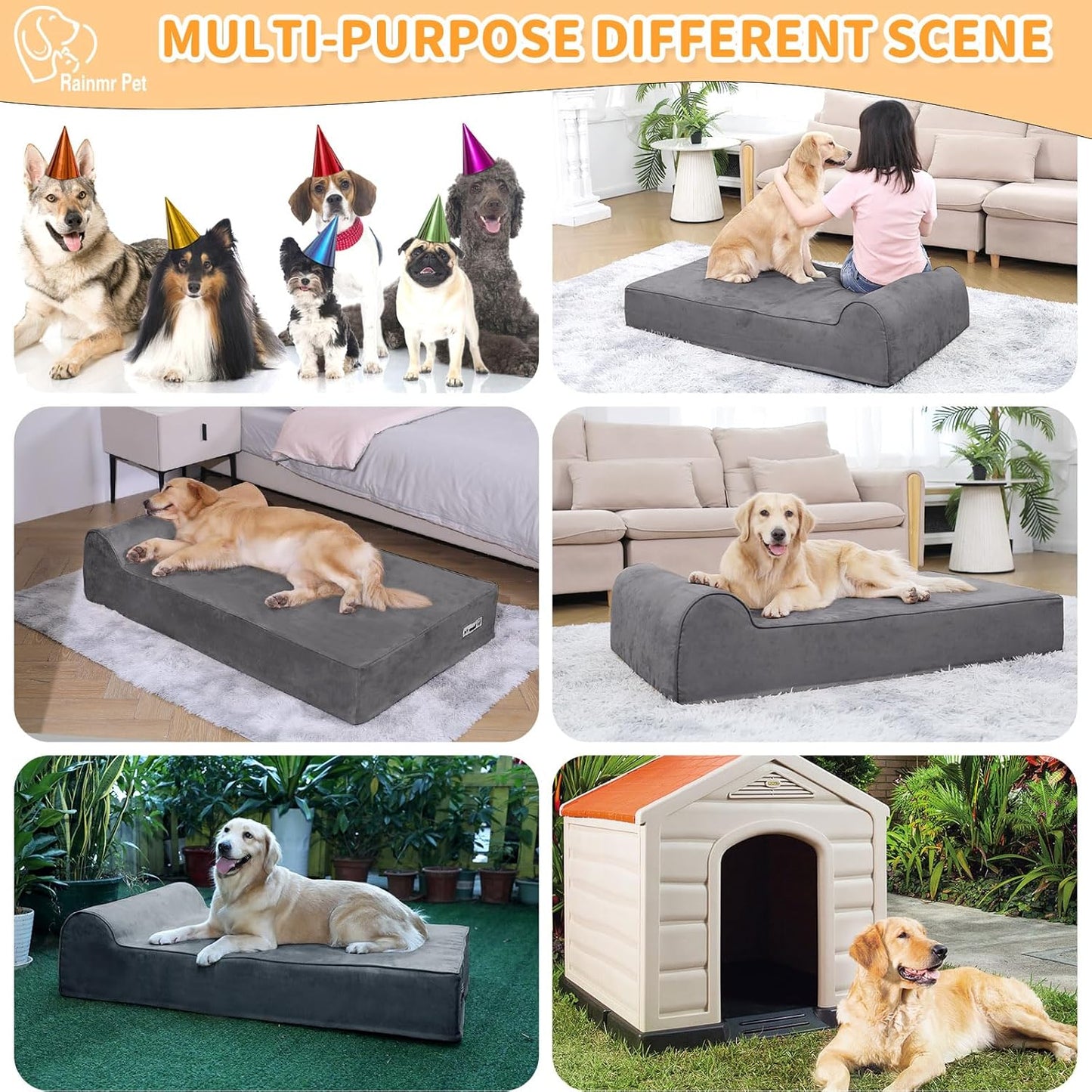 Orthopedic Dog Beds for Large Dogs, 7" Memory Foam Dog Beds with Waterproof Liner, Durable Microsuede Cover, Removable and Washable, Nonskid Bottom, 52"x36"x7" XL Grey