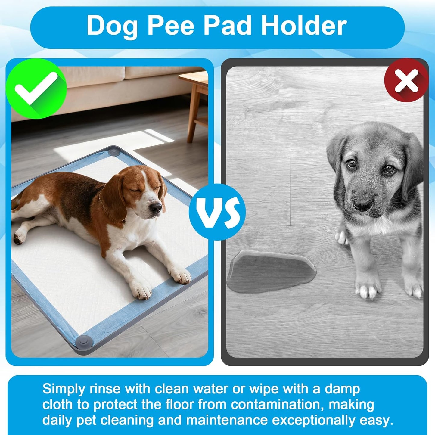 24 x 24In Dog Pee Pad Holder Training Pads Silicone, Catcan Non Slip Pad Holder for Dog Training with 40Pcs Disposable Urine Pads and 2 Hooks