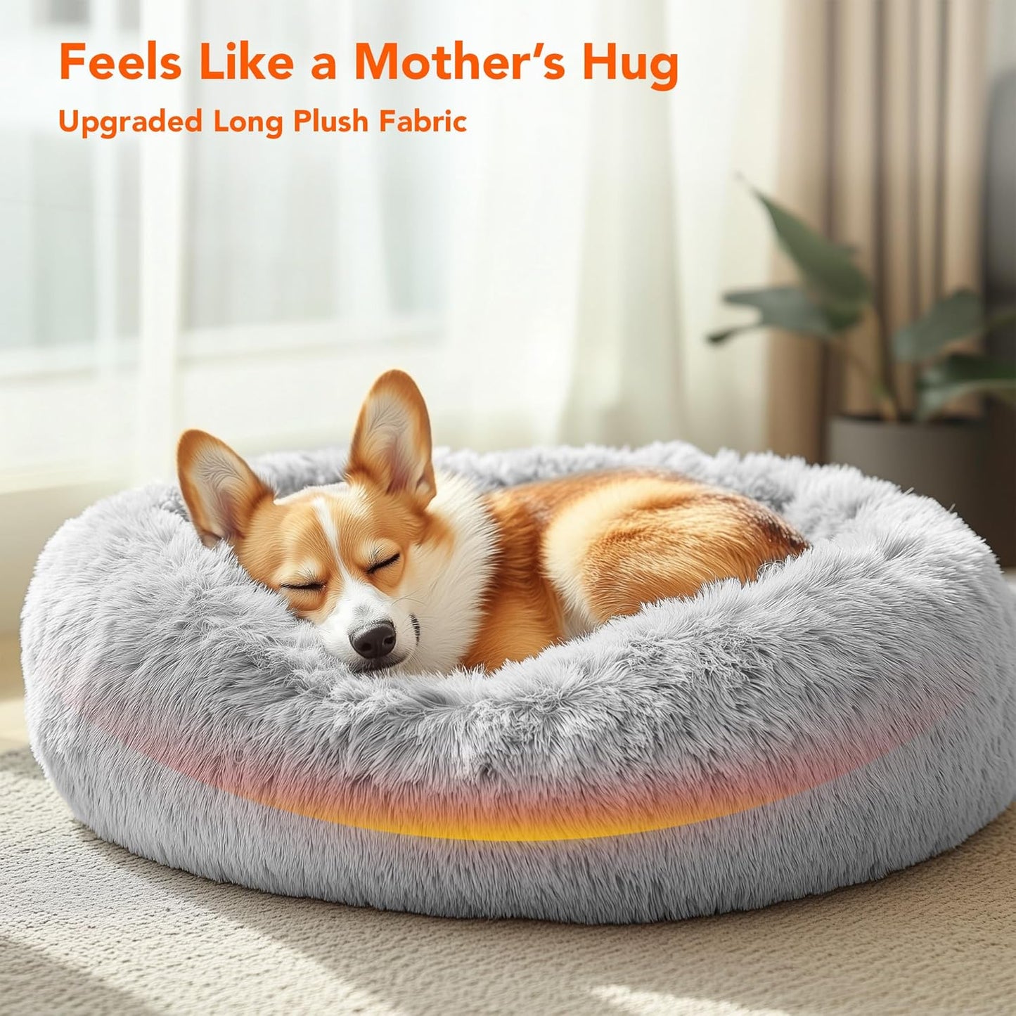 Deconovo Calming Donut Dog Bed, Washable Plush Round Pet Bed for Small Dogs & Cats with Raised Rim, Non-Slip Base and Soft Faux Fur—Lightweight, Easy-Care Design Light Grey 25" L x 25" W x 8" Th