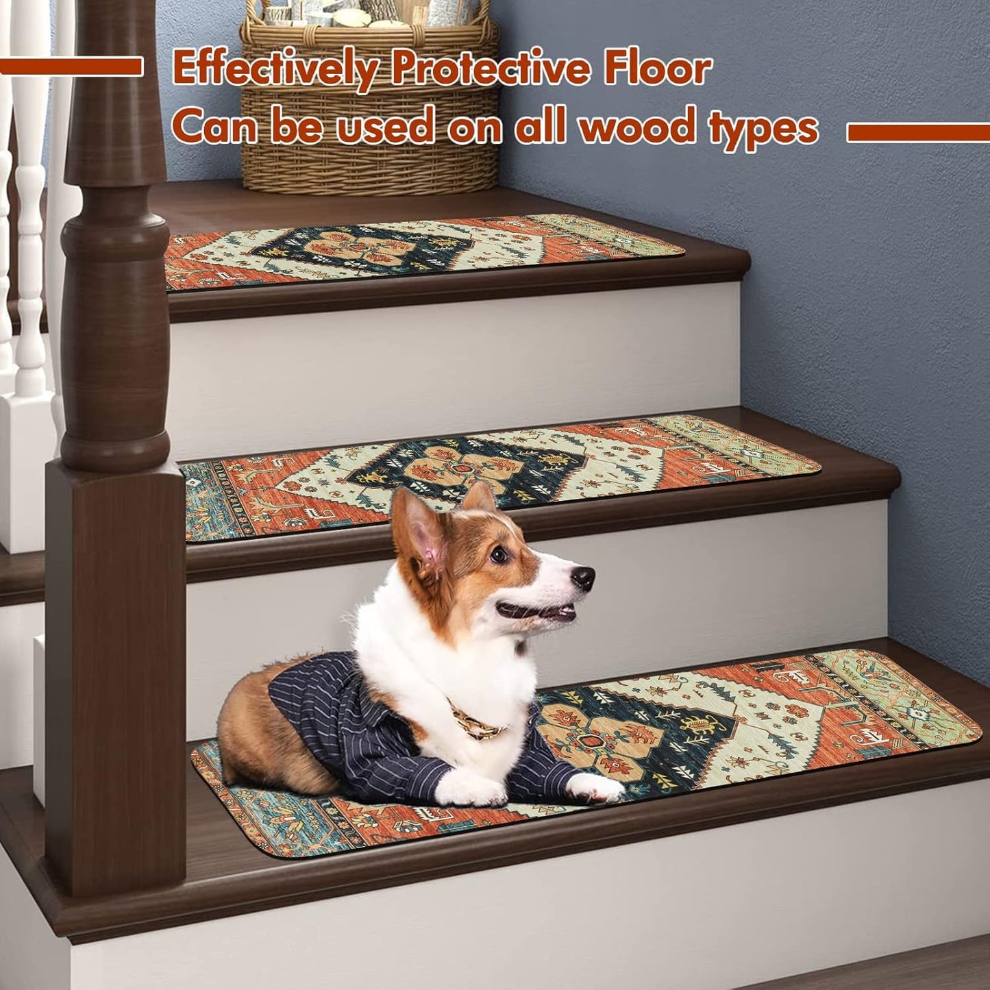 OJIA Extra Non-Slip Carpet Stair Treads for Wooden Steps Set of 4, 30"X8" Rubber Indoor Stair Runner Slip Resistant Stair Rugs Safety Mats for Dogs, Kids & Elders, Stairway Grip Step Treads