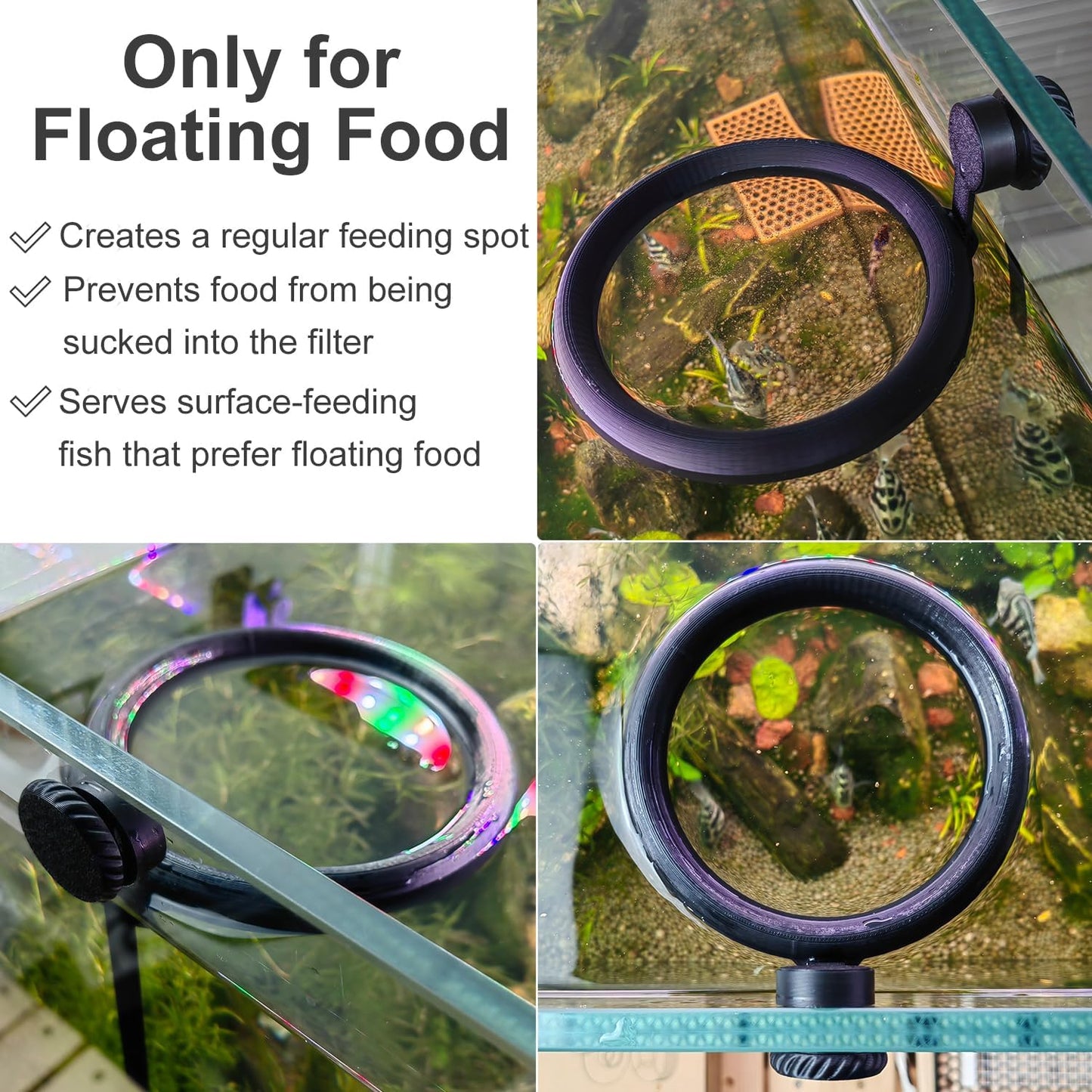 Magnetic Fish Feeding Ring, Aquarium Floating Feeder, Self-Adjusting to Water Level Fish Food Holder for Betta Goldfish Guppy Turtle