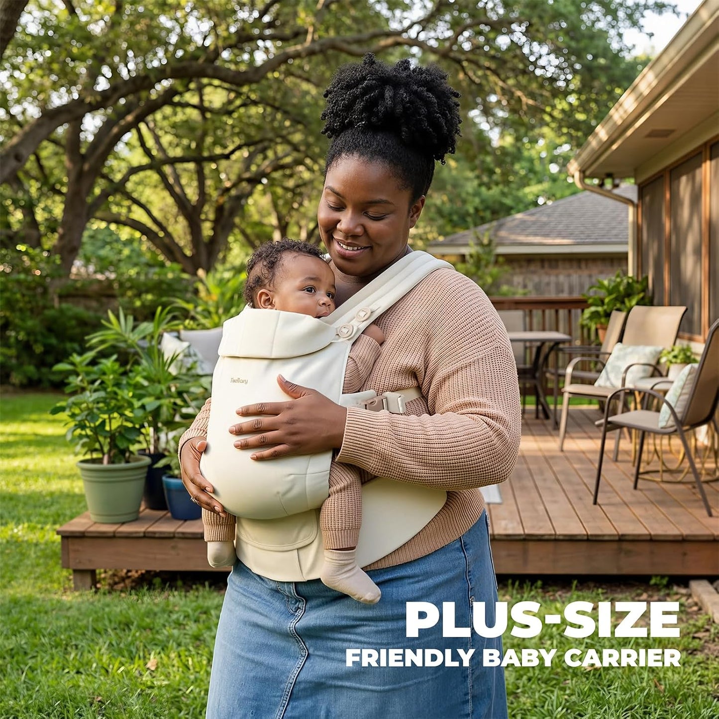 Plus Size Baby Carrier – Widened Shoulder & Waist Straps with Extended Waist, Reinforced Lumbar Support, Linen-Touch Fabric, Ergonomic “M” Position for Newborn to Toddler (7–44 lbs).