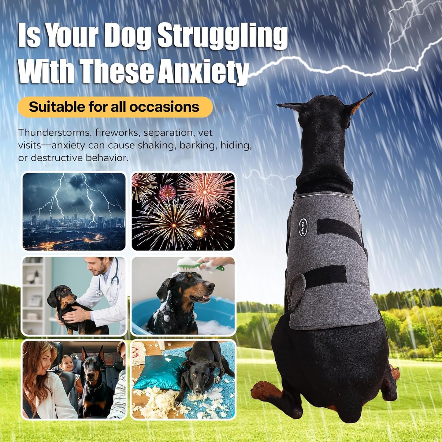 Dog Anxiety Vest - Skin-Friendly Calming Shirt for Thunder, Fireworks, Vet Visits & Separation Anxiety – No Medicine or Training Needed – Suitable for Small, Medium, and Large Dogs