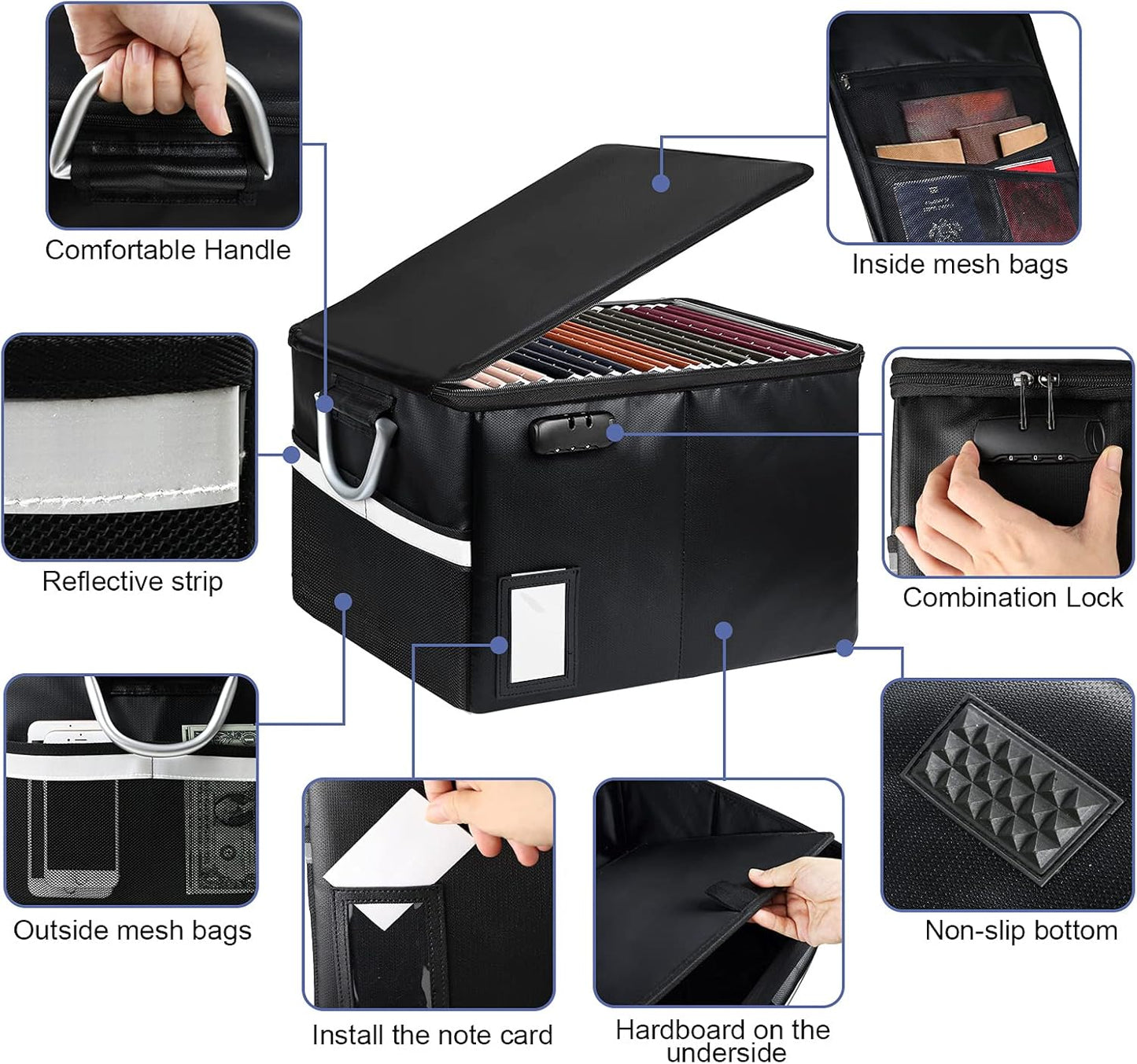 TOMKID Fireproof Document Box, Fireproof File Box with Lids, Important Document Organizer Box with Lock, Portable File Folder Organizer with Handle