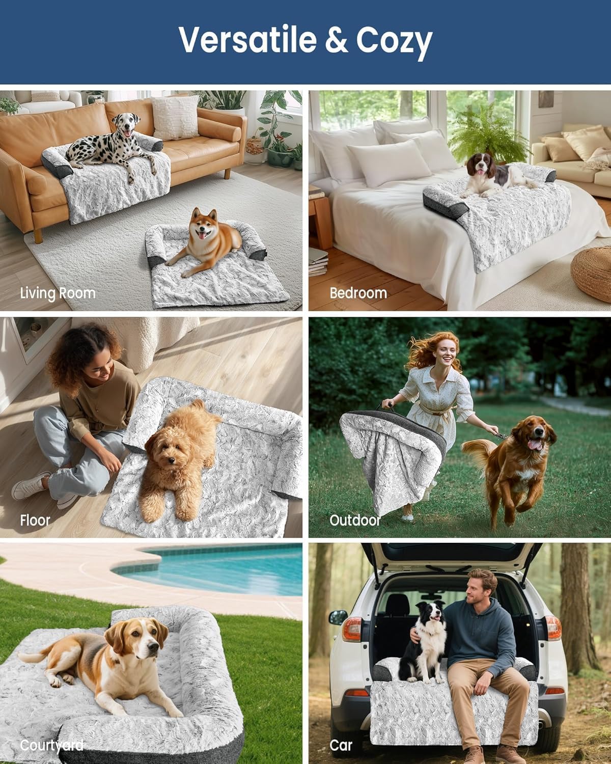 Calming Small Dog Bed for Couch, 35 x 31 inch Removable Couch Cover for Dogs Washable, Non-Slip Fluffy Plush Dog Sofa Mat for Furniture Protector - Grey