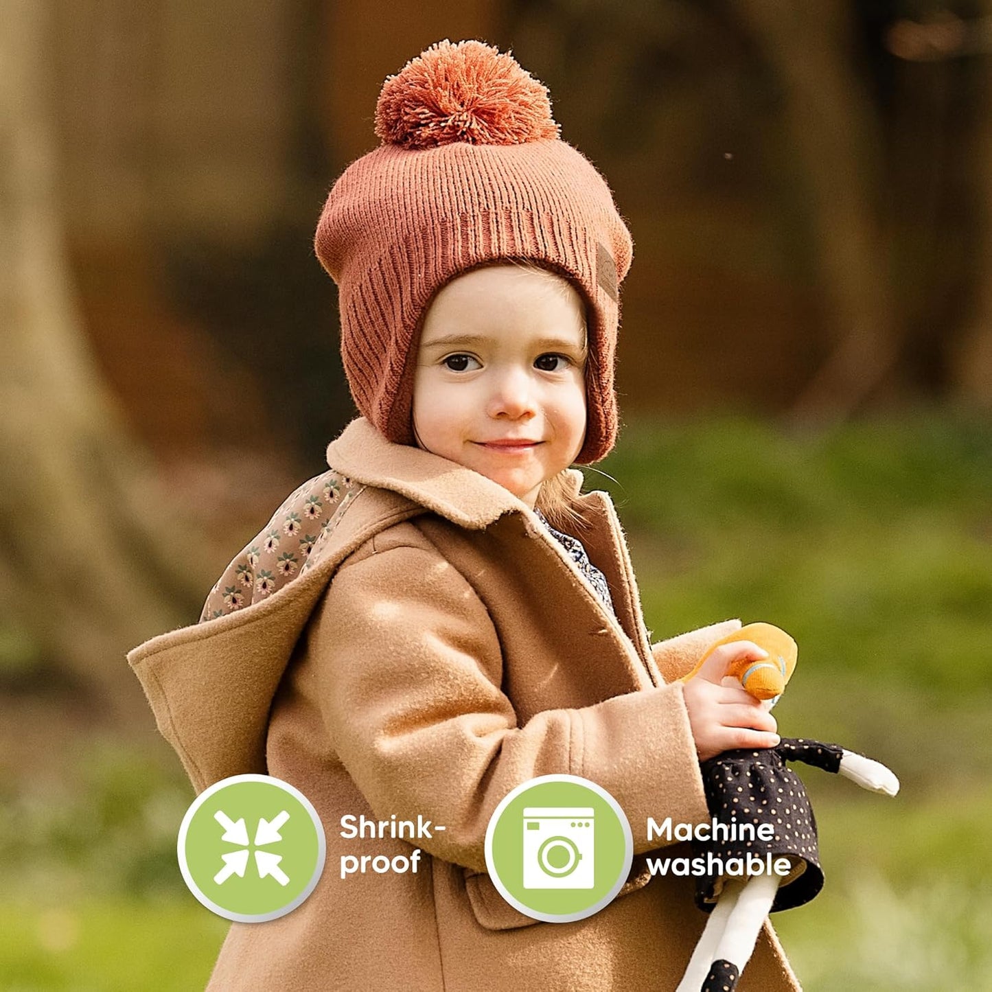 Baby Beanie Winter Hat 6-36 Months - Cute Pom Winter Baby Hats with Earflaps, Soft & Stretchy Knit Toddler Beanies for Infant, Newborn 6-36 Months Boys, Girls, Cozy, Warm Fall Essentials (Tea Rose, M)