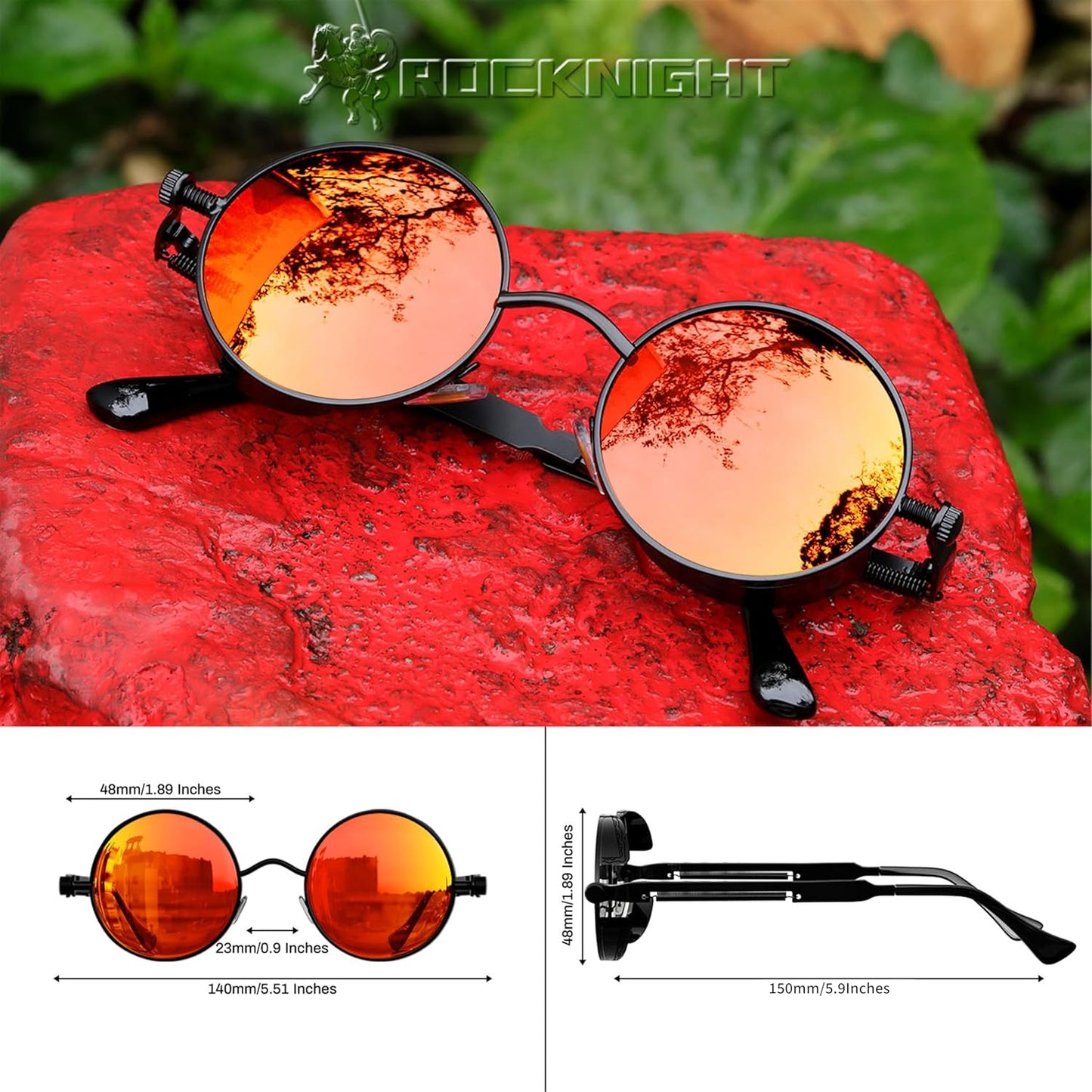 ROCKNIGHT Gothic Steampunk Round Polarized UV400 Protection Sunglasses Unisex Street Outdoor 48mm