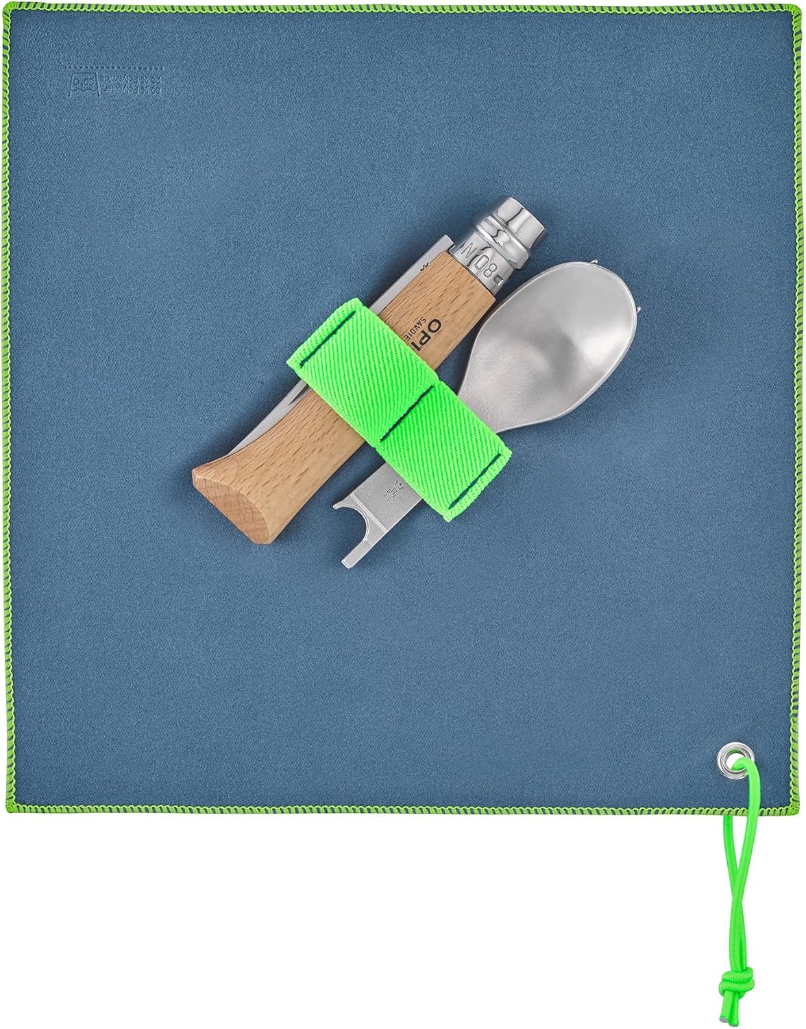 Opinel Picnic+ Cutlery Full Set, No.8 Stainless Steel Knife, Fork and Spoon Insert, Micro Fiber Napkin