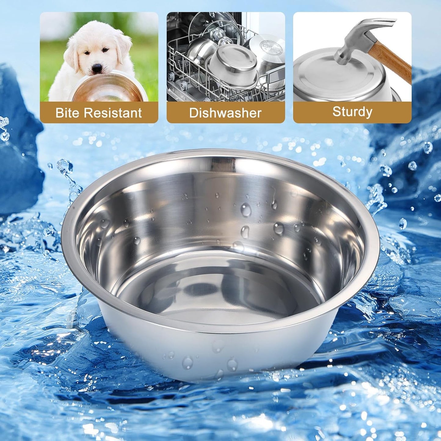 Raised Dog Bowl and Wall-Mounted Pet Feeding Dish, Stainless Steel Elevated Food and Water Bowl, 8-inch, Suitable for Large Dogs and Convenient Home Use