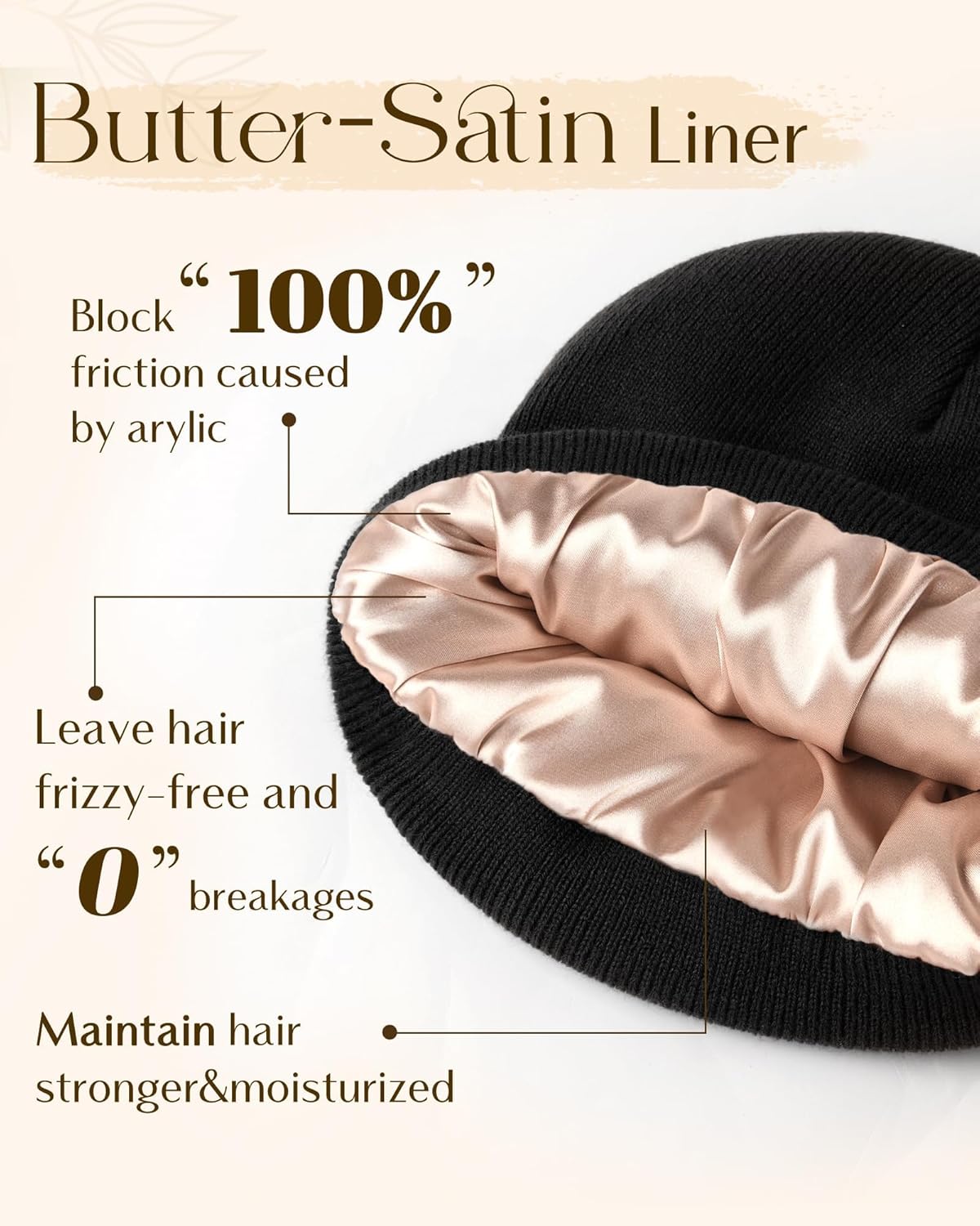 YANIBEST Satin Lined Beanie for Women Reduce Frizz Winter Hats for Women Men Silk Lining Soft Slouchy Warm Cuffed Less Static