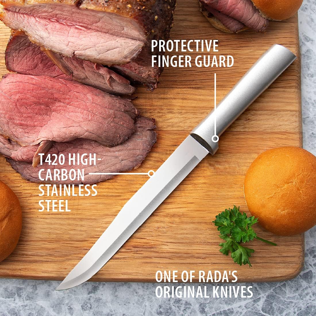 Rada Cutlery Slicer Knife (R107), 7" Stainless Steel Blade, Silver Handle, Pack of 2