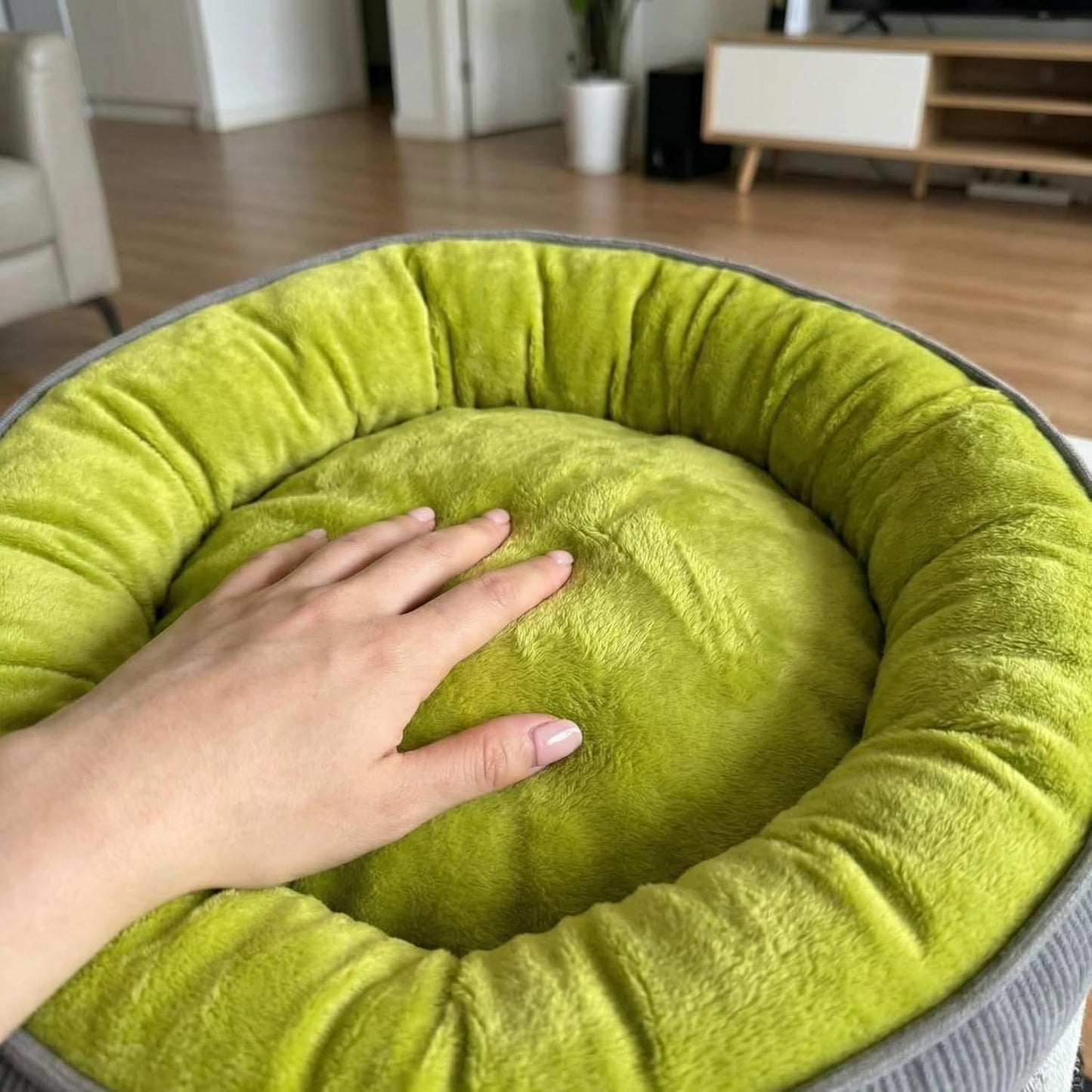 Calming Dog Bed for Small Dogs 16"x20" - Washable Donut Pet Bed with Anti-Slip Bottom, Soft Puppy Bed for Indoor Kittens and Cats with Removable Cover (Lime Green)
