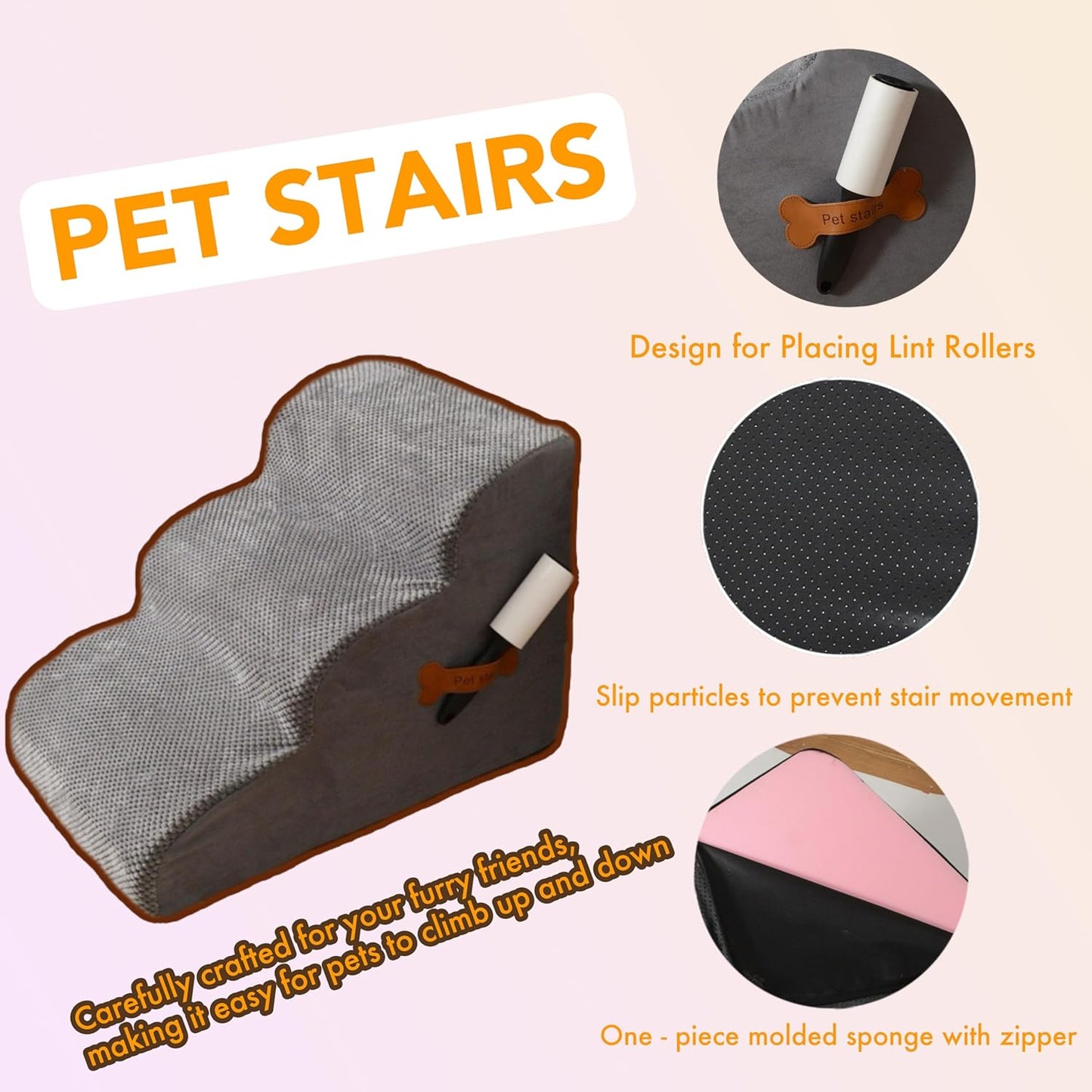 Gray Curved Dog Stairs Ramp for High Beds Dog Steps for Small Dogs and Cats, Pet Stairs for High Bed Climbing, Non-Slip Balanced Pet Step