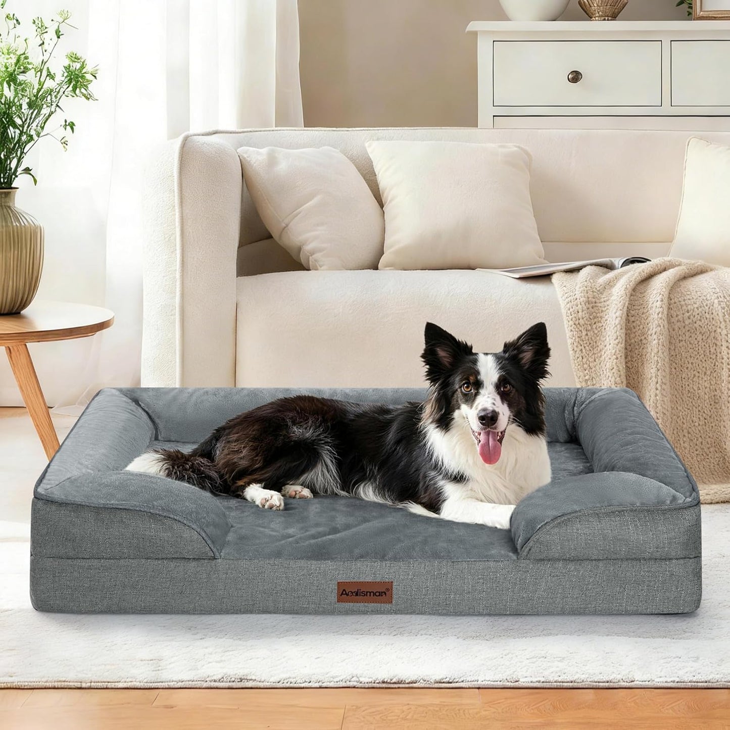 Orthopedic Dog Beds for Large Sized Dogs, Waterproof Memory Foam Big Size Pet Bed with Sides,Comfort Thick Egg-Crate Foam,Dog Couch Bed,Washable Cover & Non-Slip Bottom,Grey