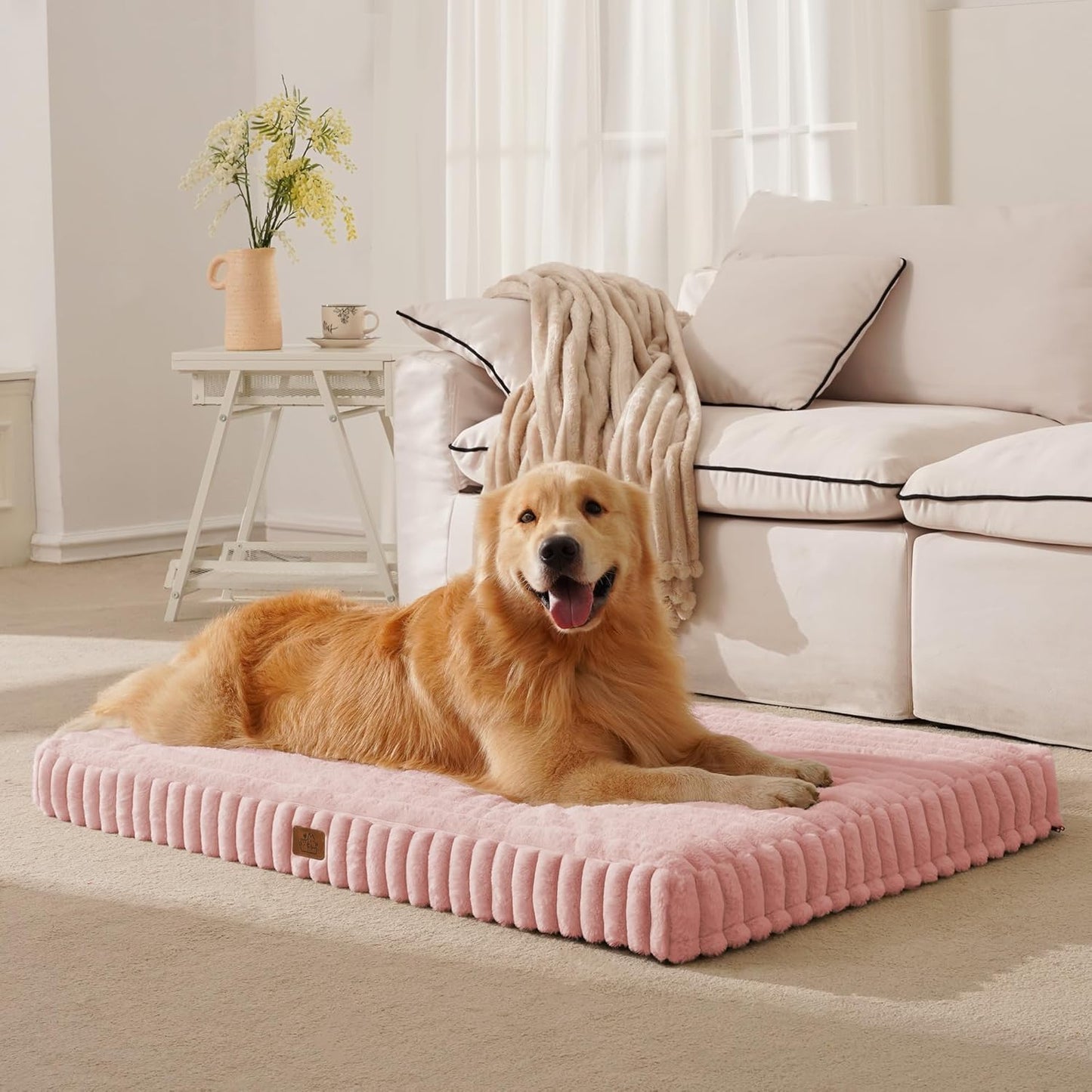 Orthopedic Dog Bed for Extra Large Dog, Waterproof Pet Bed,Non-Slip Bottom and Egg-Crate Foam with Removable Washable Cover Crate Bed,Pink,42"x30"x4"