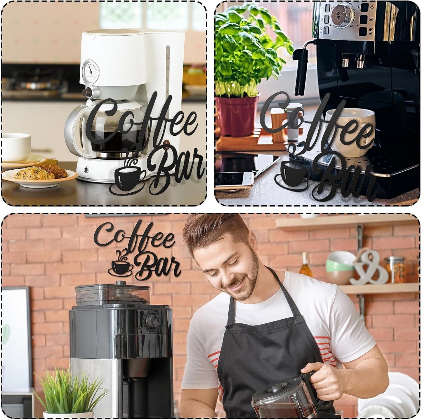 Shimeyao Coffee Bar Accessories Coffee Bar Sign for Wall Metal Rustic Hanging Wall Art Vintage Black Cup Letter Sign for Cafe Home Office Kitchen