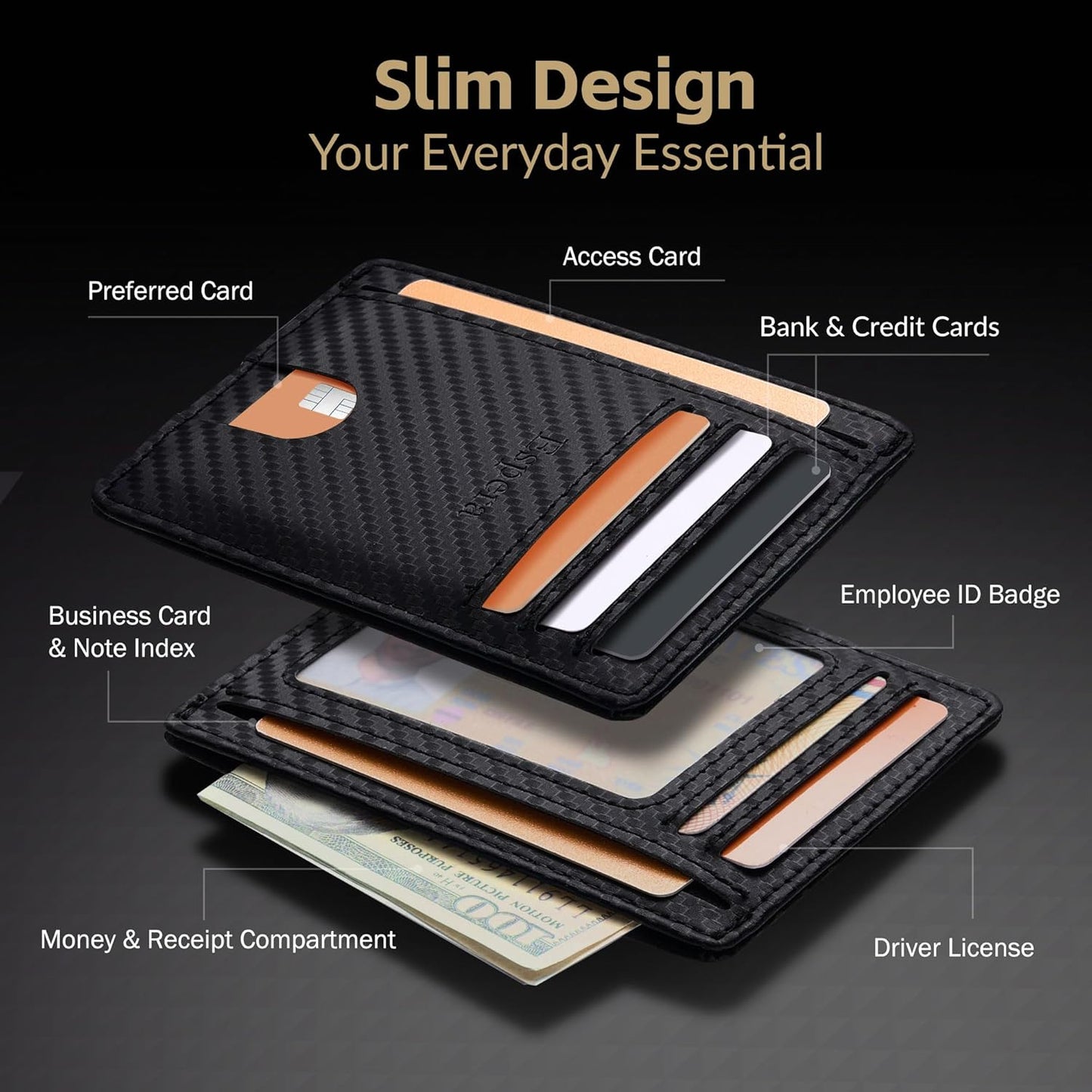 Espera Slim Minimalist Front Pocket Wallet for Men, RFID Blocking Credit Card Holder, Thin Travel ID Card Case, Gifts for Men