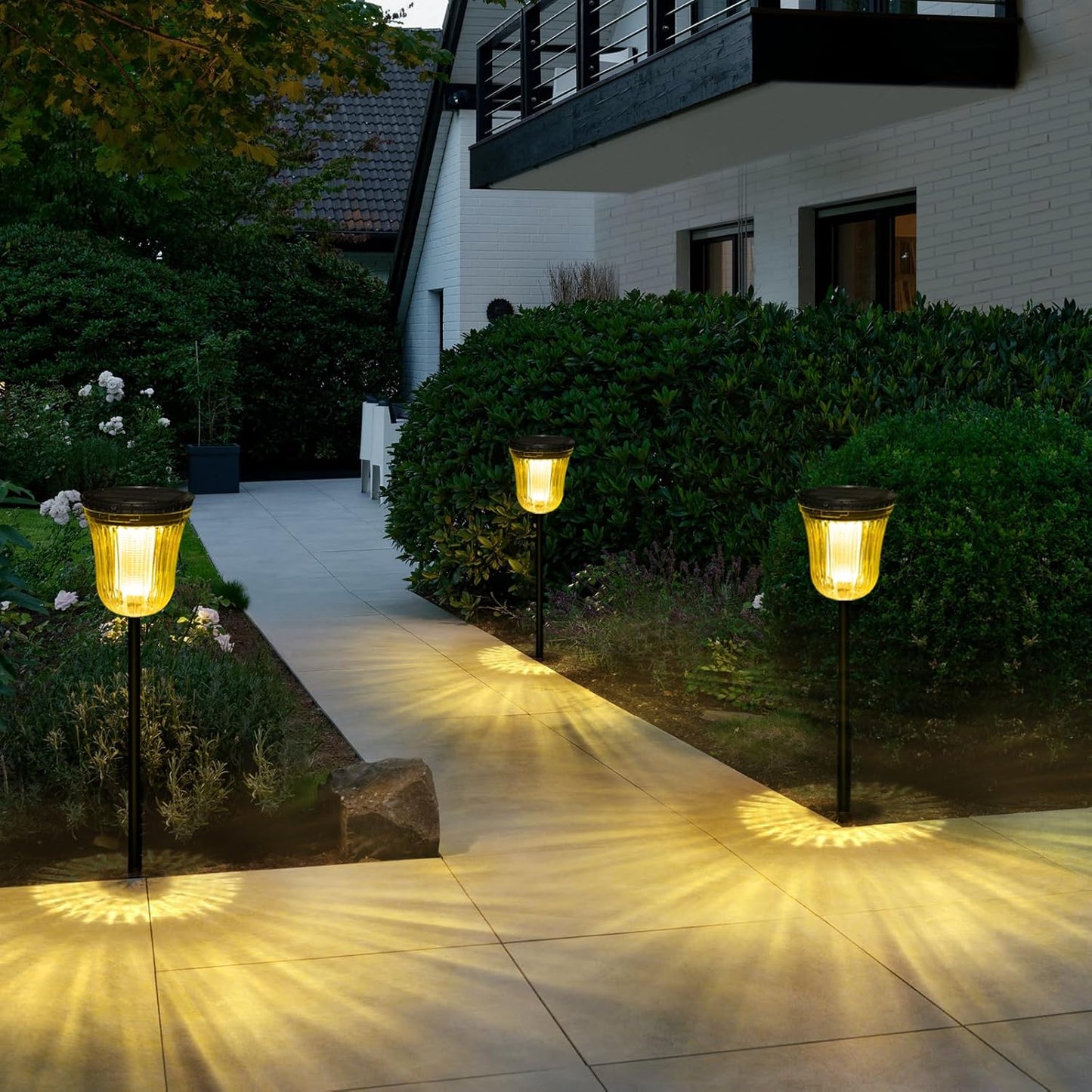 Solar Lights Outside Waterproof, 6 Pack 200 Lumens Super Bright Solar Pathway Lights Outdoor Waterproof with 2 Lighting Modes, Auto On/Off Outdoor Solar Lights for Yard, Walkway, Lawn