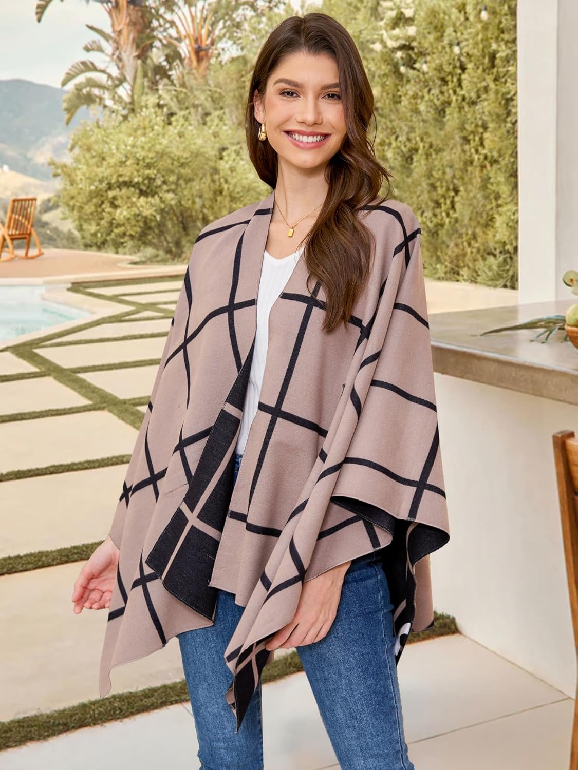 Moss Rose Women's Shawl Wrap Poncho Ruana Cape Open Front Cardigan Shawls for Spring Fall Winter