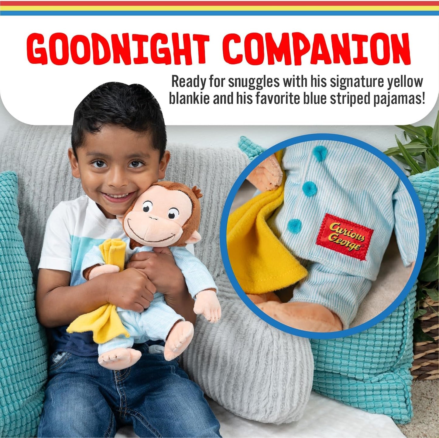 Kids Preferred Curious George in Pajamas Monkey Stuffed Animal Plush Toys Soft Cute Cuddle Plushie Gifts for Baby and Toddler Boys and Girls - 12" Stuffed Animal