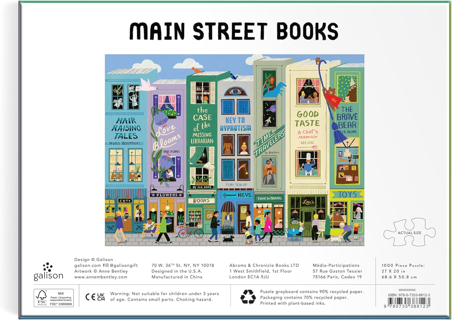 Galison Main Street Books – 1000 Piece Jigsaw Puzzle Featuring Beautiful Artwork of A Book Themed Neighborhood