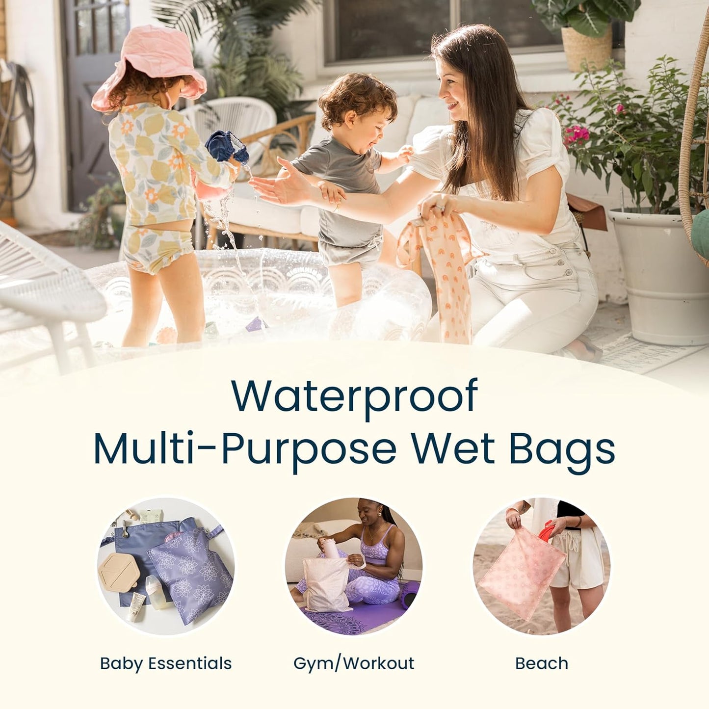 Tiny Twinkle Mess Proof Wet Bags | 2-Pack Reusable Waterproof Wet Bags for Swimsuits | Baby Clothes | Travel & Diaper Bag (Pink, Brown Checkers)