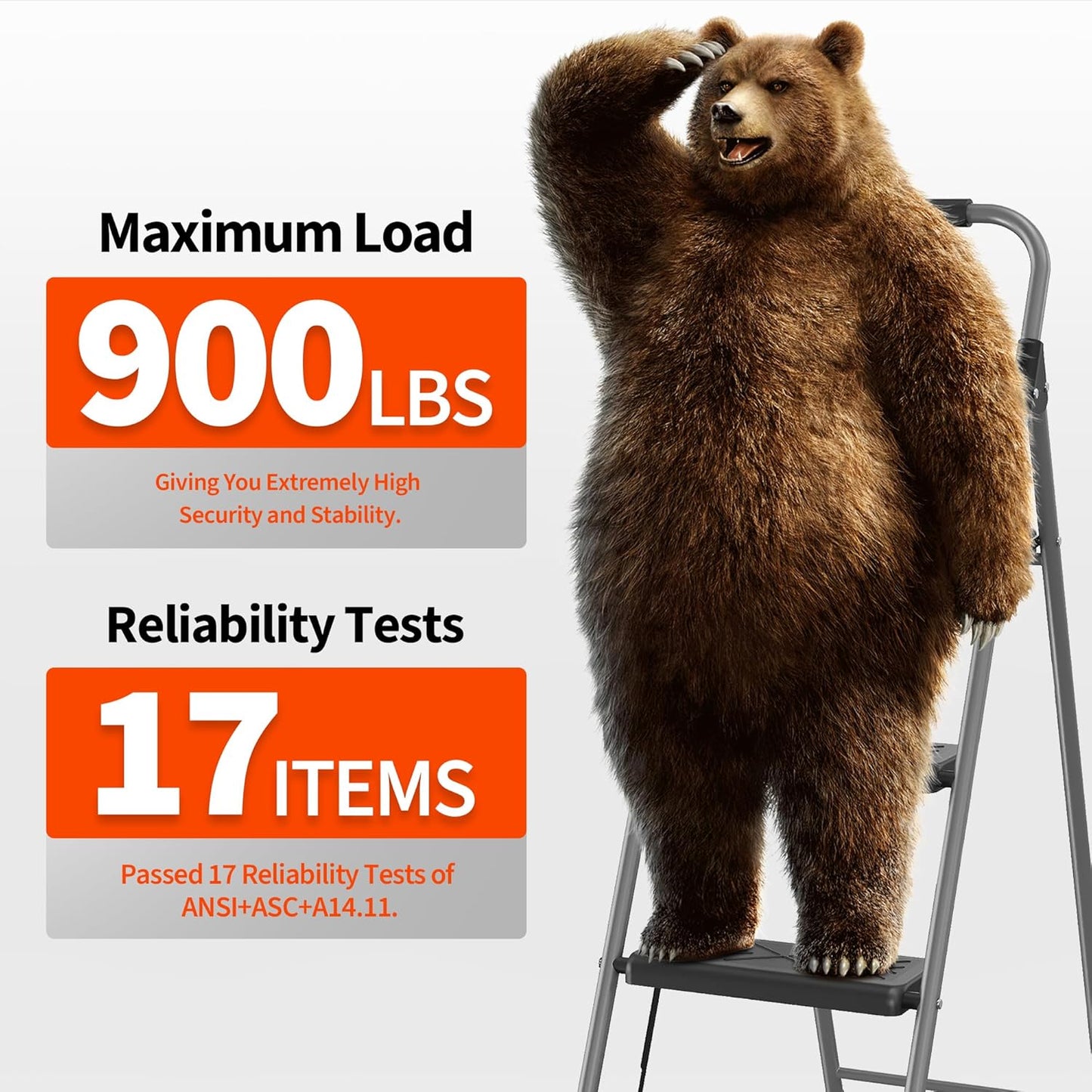 3-Step Ladder Folding Step Stool with Anti-Slip Wide Pedal & Soft Handle, Heavy Duty Steel Construction, 900 lbs Capacity for Home & Office, Grey
