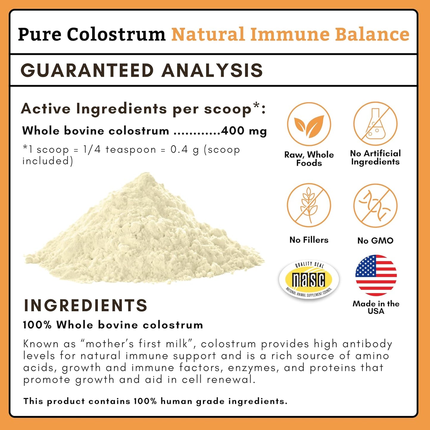 Wholistic Pet Organics Colostrum for Dogs & Cats - Bovine Colostrum Powder - Cat & Dog Allergy Relief, Immune Support & Itching Skin Relief - Cat and Dog Vitamins for Itchy Skin - 2 oz - 140 Scoops