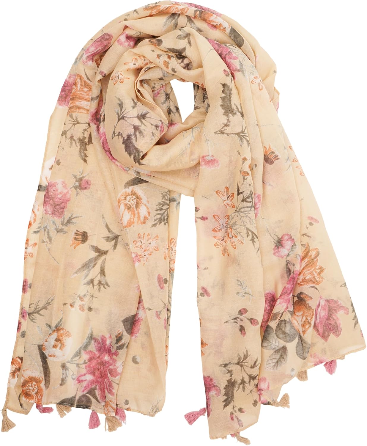 YOUR SMILE Large Boho Scarf for Women Lightweight Floral Printed Scarves Fall Winter Fashion Fringed Shawl wraps