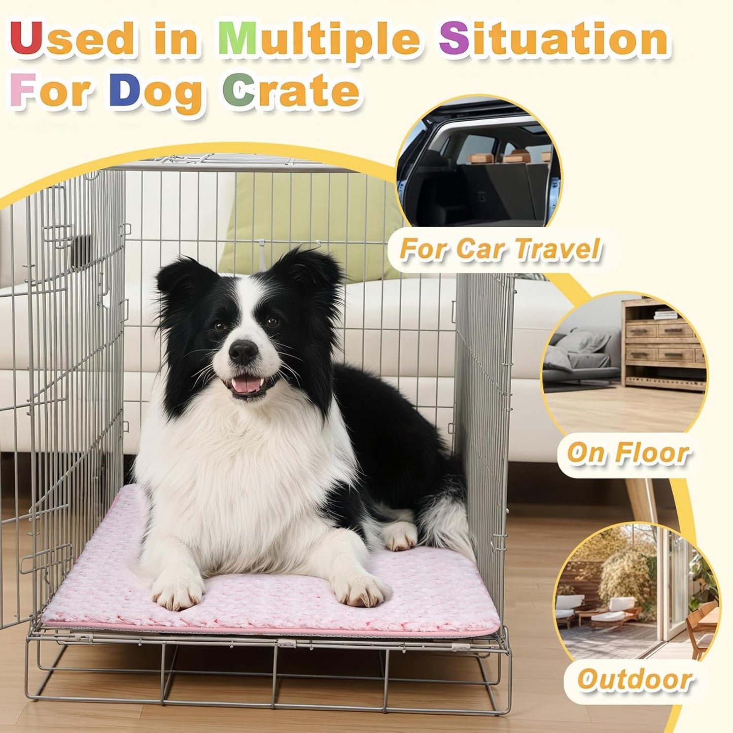 Small Dog Bed for Crate High Resilience Foam Crate Pad Mat for Medium Dogs Washable Anti-Slip,23" x 17", Pink