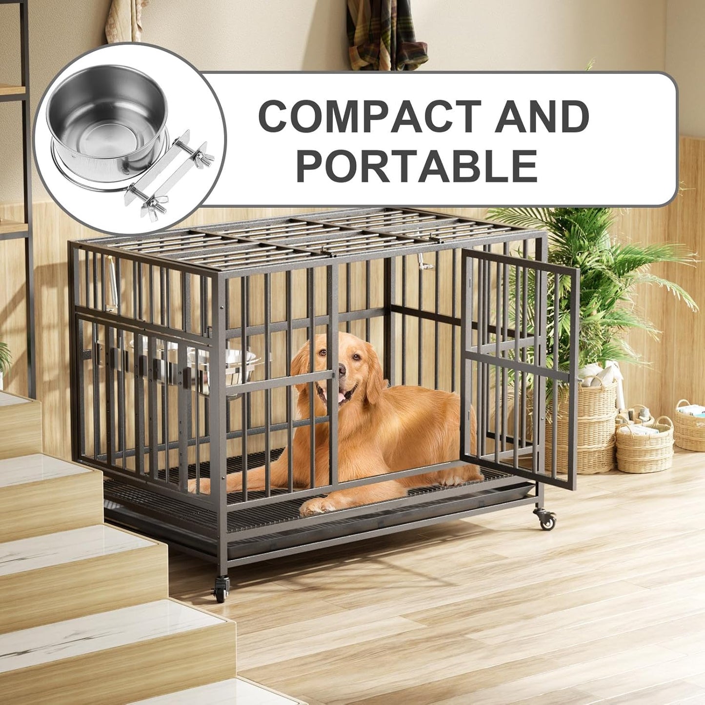 FAVOMOTO Elevated Pet Stand Feeder with Stainless Steel Hanging Dog Food and Water Bowls, Non-Spill Double Bowl Clamp Holder for Small Dog Crates and Kennels, Suitable for Cats and Puppies