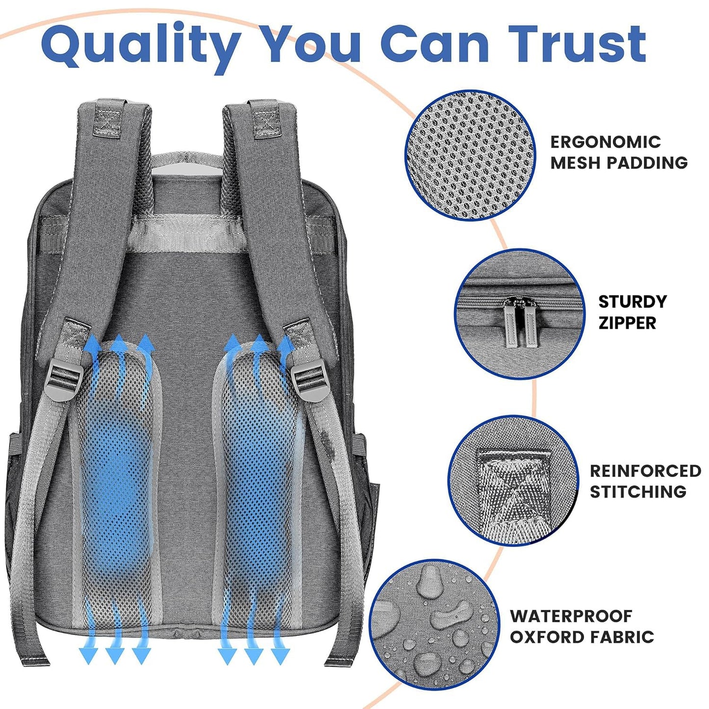 PILLANI Baby Diaper Bag Backpack - Baby Bags for Girls & Boys, Large Waterproof Diaper Backpack - Baby Shower Gifts & Registry Must Haves - Travel Diaper Bags with Changing Pad - Stuff for Newborn