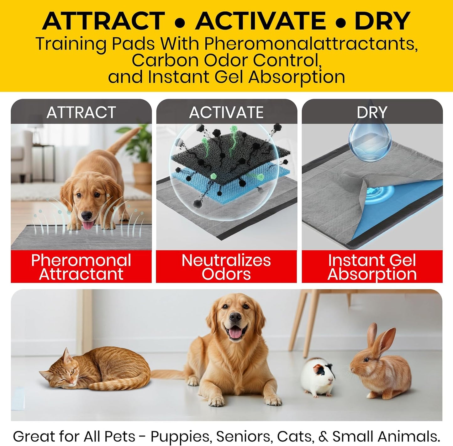 Glad for Pets Extra Large Charcoal Dog Training Pads, Absorbent Leak Proof Pee Pads for Dogs and Puppies, Odor Control Potty Pads with Activated Carbon, 28 x 30 Inches, 30 Count
