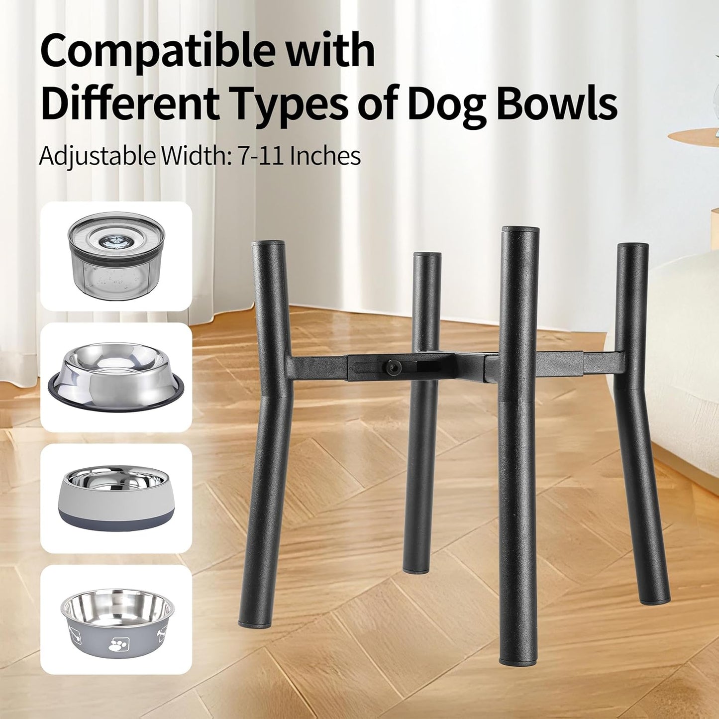 Lifted Dog Bowl Stand - Without Bowls, Single Raise Pet Food Table Adjustable Wide 7-11", Tall 12" - Bowl Stand Size Optional, Dog Bowls Holder Elevated for Small Medium Large Dogs Breed