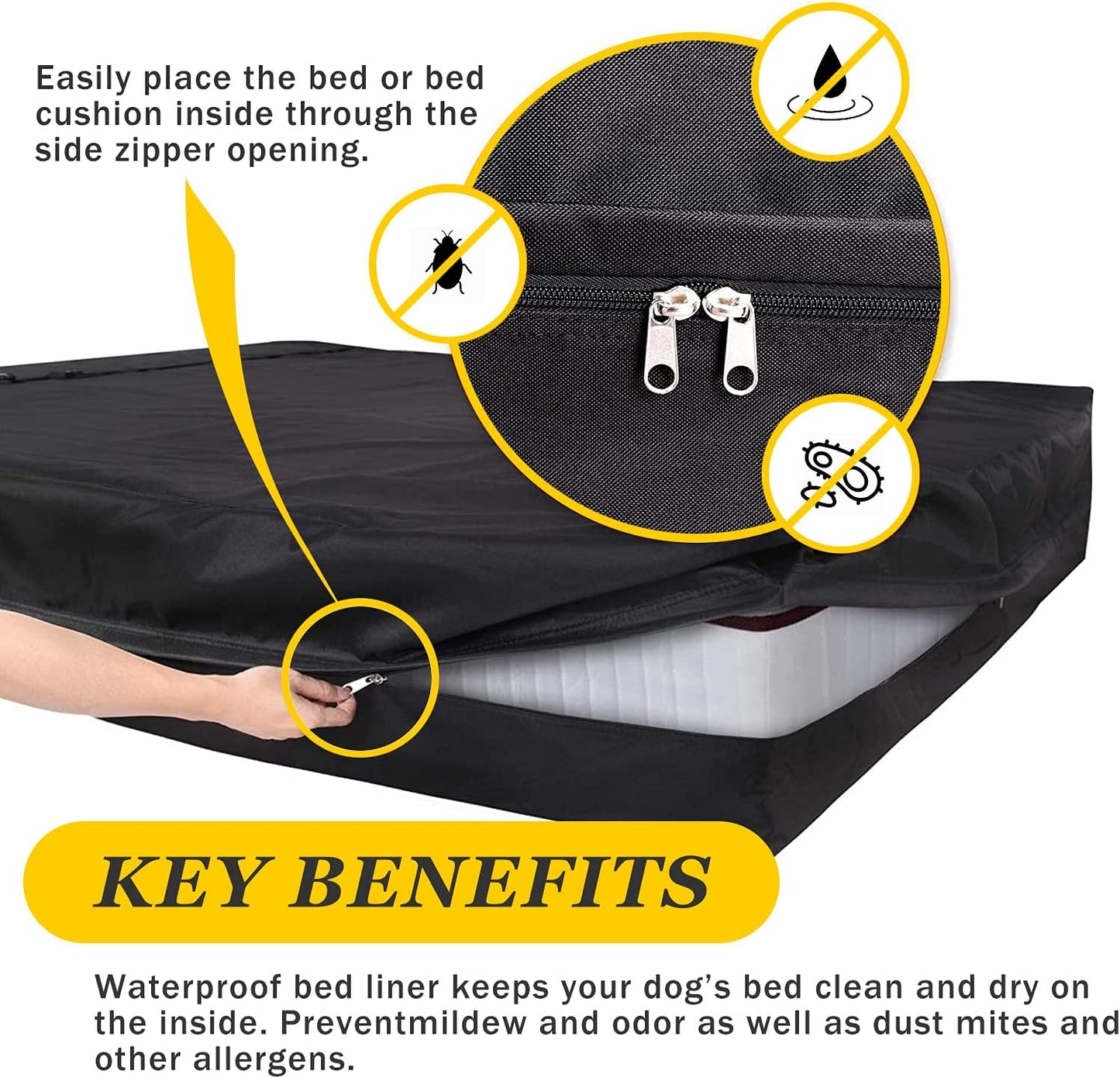 Dog Bed Covers 53L × 43W × 5H Inch Washable Black Thickened Waterproof Oxford Fabric with Handles and Zipper Reusable Dog Bed Liner Cover for Large 110-125 Lbs Dog