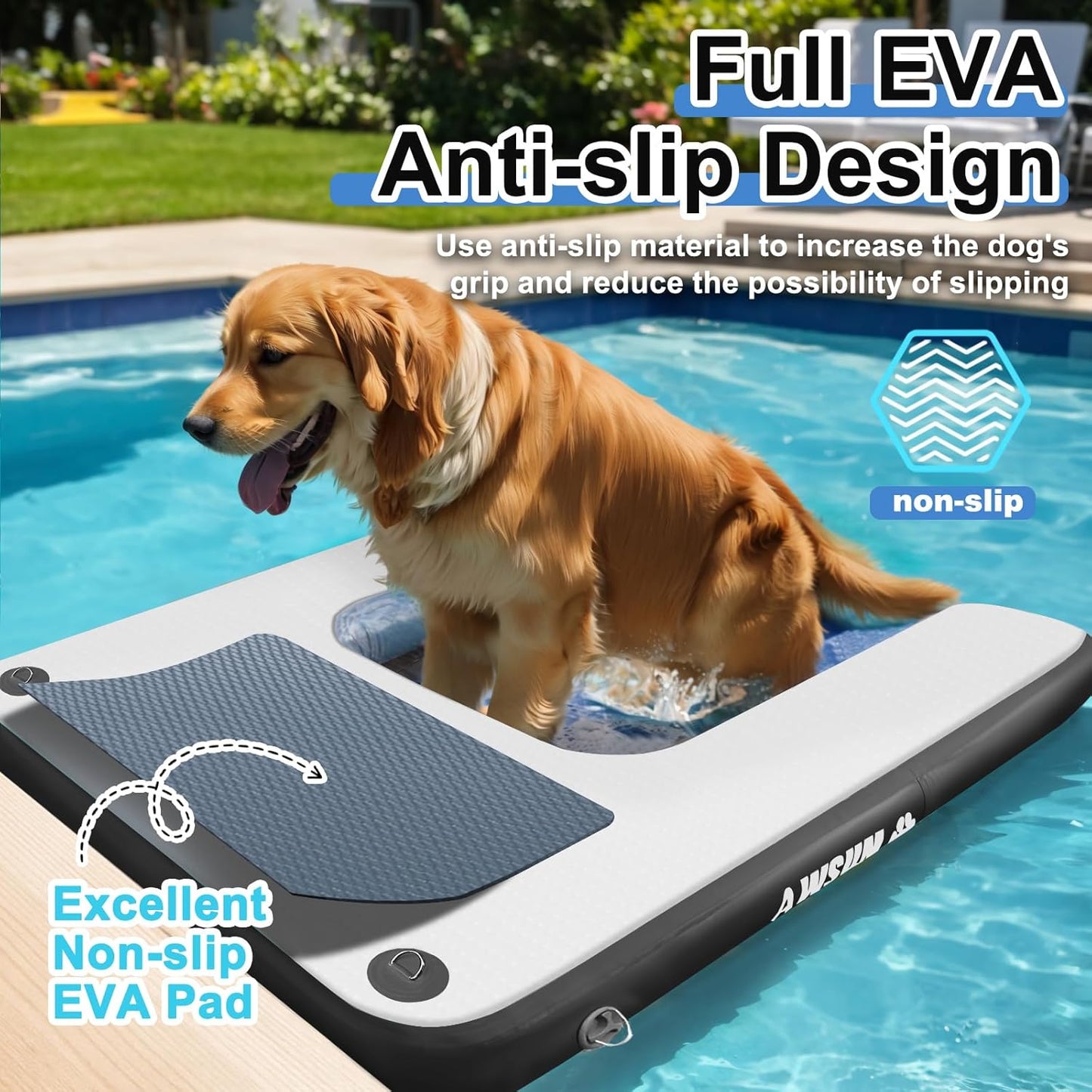 AWSUM XL Inflatable Dog Water Boat Ramp Dock Floating for Dogs Up to 280LBS On Water Float Ladder Steps for Lakes Easy Access Dog Pool Ramp
