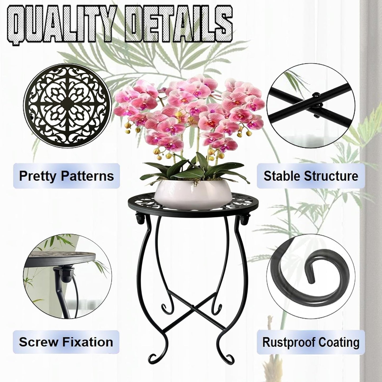 Plant Stand Indoor Outdoor, 15" Tall Flower Pot Stand, Round Metal Corner Plant Stand for Flower Pot, Rustproof Flower Plant Rack Holder for Home, Garden, Patio, Plant Lovers 1 Count