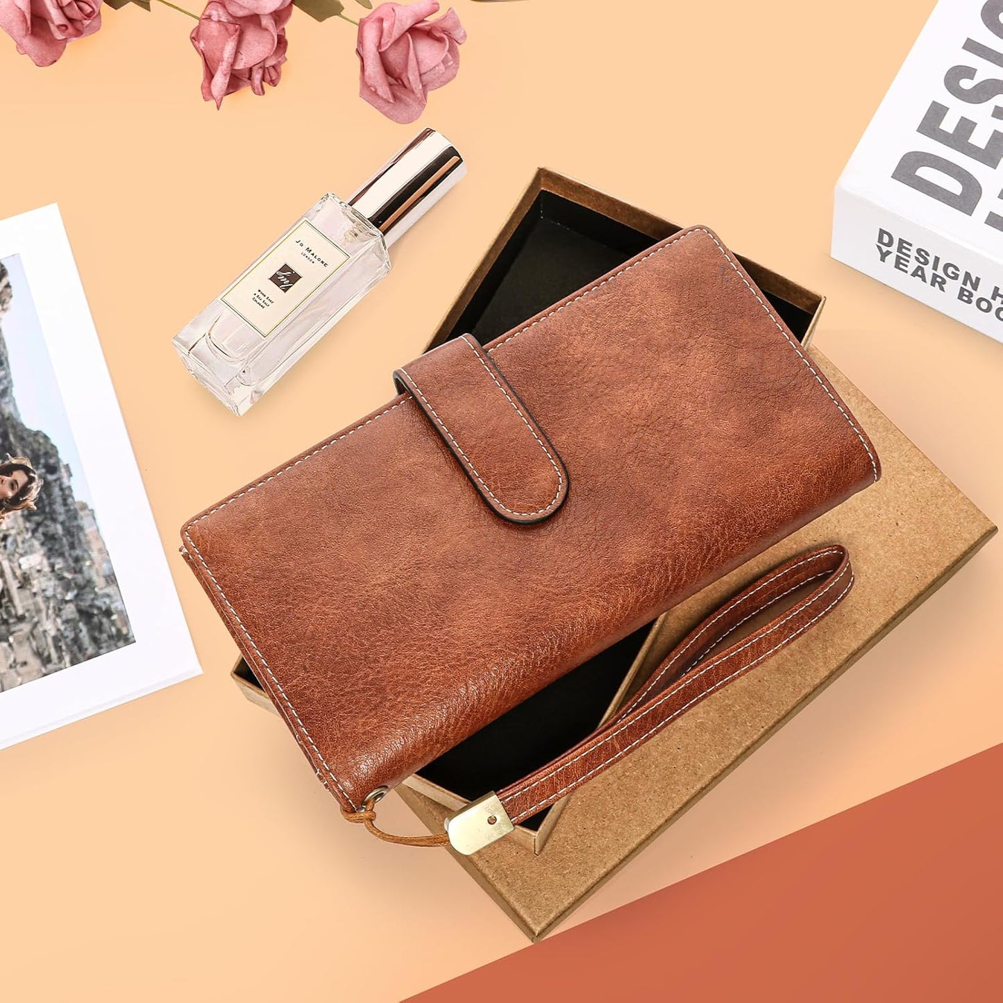 Womens Wallet RFID Blocking Large Capacity Credit Card Holder Long Purses for Women with Wristlet Pocket ID Window