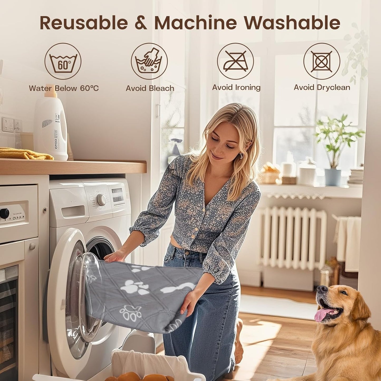 Washable Pee Pads for Dogs, 2 Pack Absorbent Reusable Puppy Pads Dog Training Pads, Waterproof Non-Slip & Leak-Proof Potty Whelping Pad for Playpen, Crate, Bed, Potty Training 24"x18"