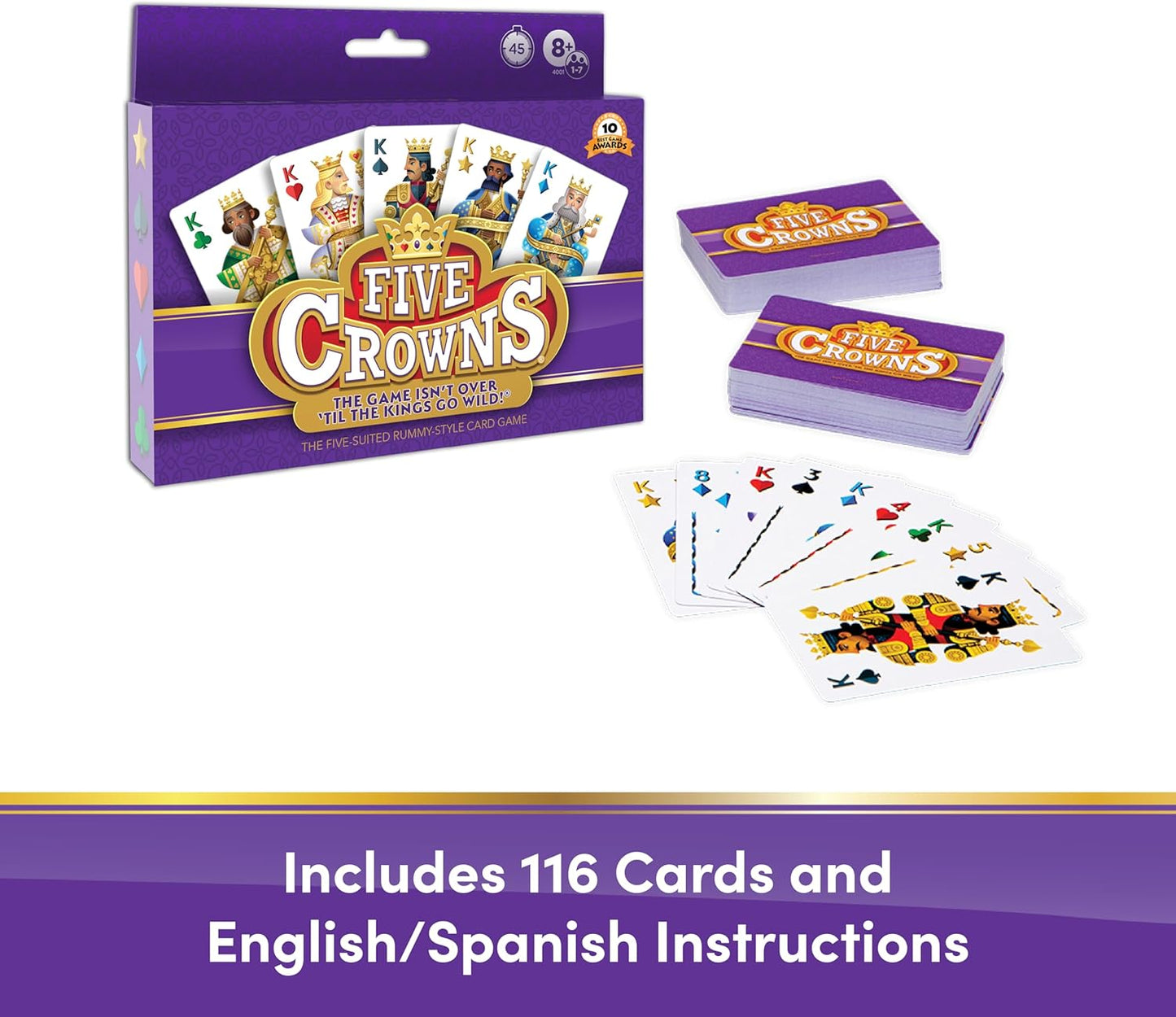 Five Crowns – Card Game for Kids and Adults, Travel and Family Game Night Favorite, The Game isn’t Over Until the Kings Go Wild, 5 Suited Rummy Style Card Game, 1-7 Players, Ages 8+