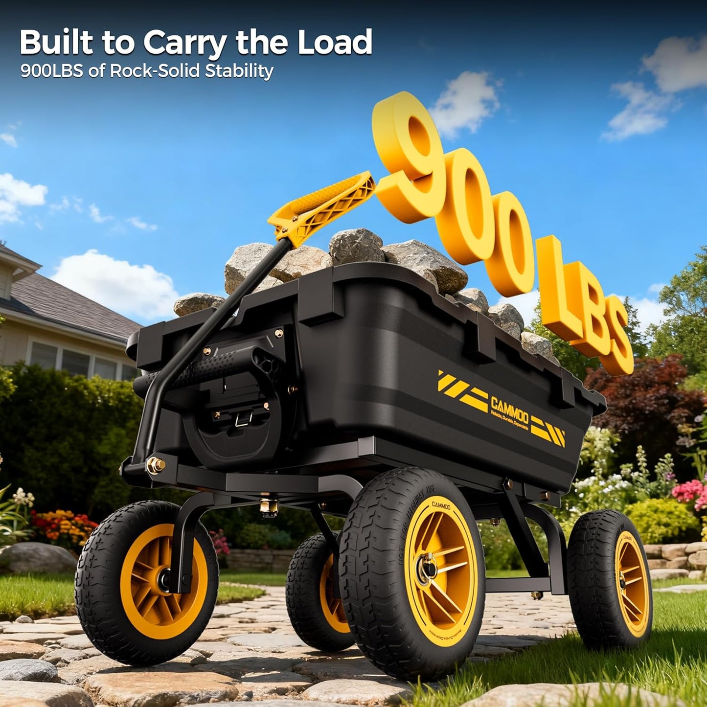 10in NO-FLAT TIRES 900lb Heavy-Duty Garden Dump Cart DIY Expandable Capacity Over 4 Cu.Ft. Utility Wagon with Quick-Release Dumping & Prime Grade 100% Virgin Polypropylene-Not Recycled Material