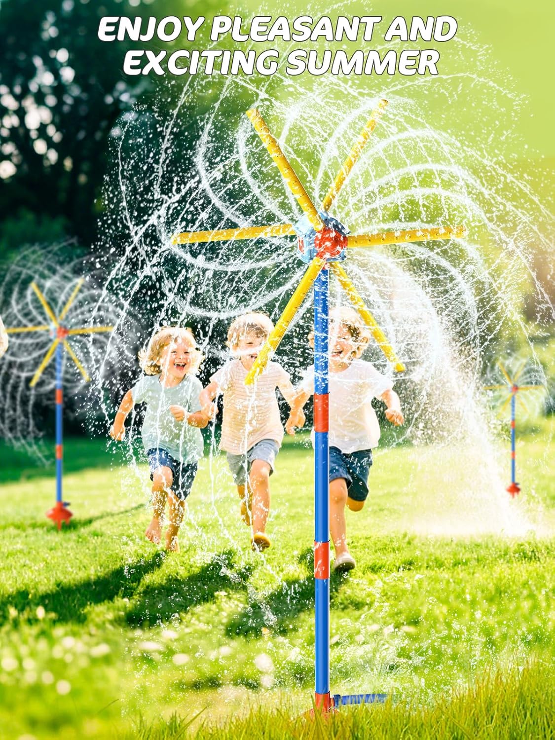 59" Windmill Water Sprinkler for Kids Summer Toys, 360° Spinning Splash Water Toy, Upgraded Double Sided with 6 Blades, Outdoor Backyard Games Summer Fun for Boys Girls Dogs & Garden Watering