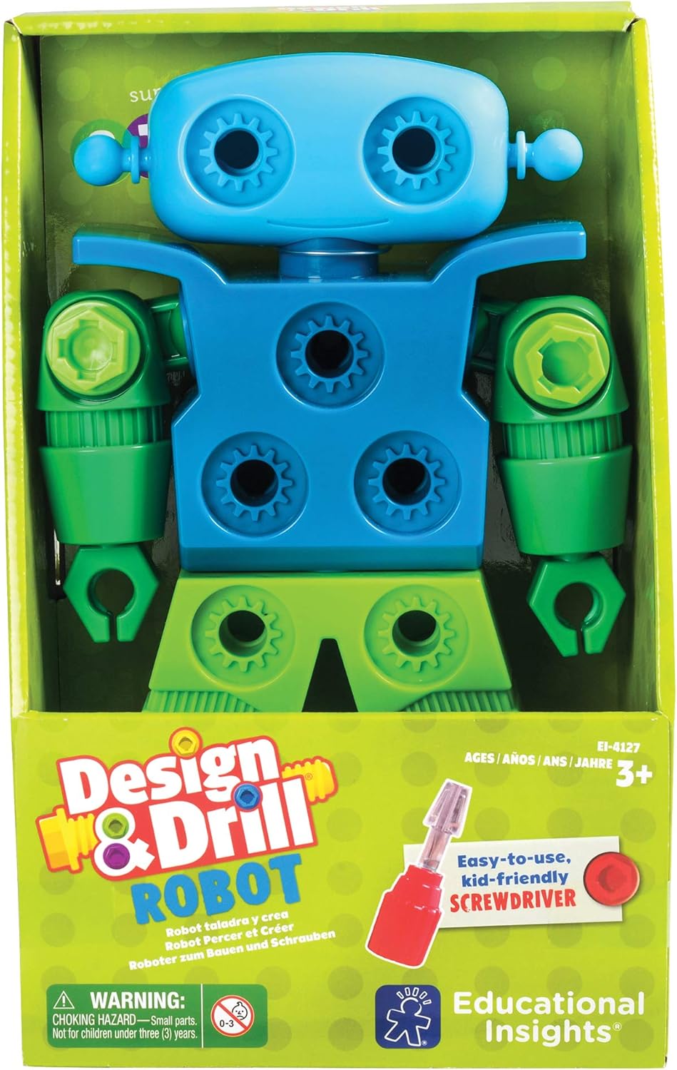 Educational Insights Design & Drill Robot - Construction Toys & Tools for Kids, Robot Toy Building Sets, Kids' Tool Set with Working Screwdriver, Take Apart STEM Set, Gifts for Boys & Girls Ages 3+