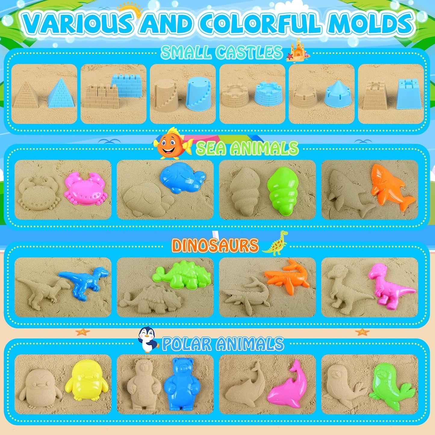 Beach Toys, Sand Toys for Kids Boys and Girls with 4 Beach Construction Vehicles, 4 Collapsible Bucket, Sand Castle Building Kit, Sand Molds, Mesh Bag, Outdoor Toys for Kids Ages 4-8