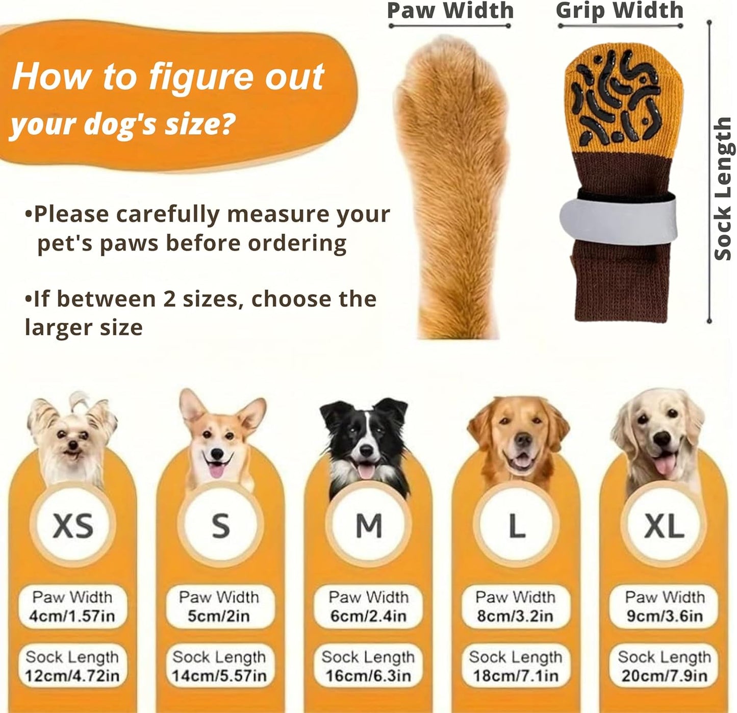 Double Sides Non-Slip Dog Socks to Prevent Licking Paws - Anti-Slip, Strong Traction for Paw Protector, Senior Dogs, Hardwood Floors, Dog Booties with Extra Thick Grippy Socks - Size Medium (4 Socks)