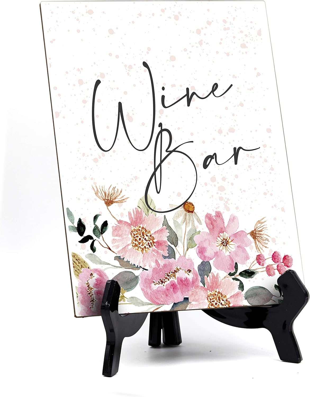 Wine Bar Table Sign with Easel, Floral Watercolor Design (6" x 8")