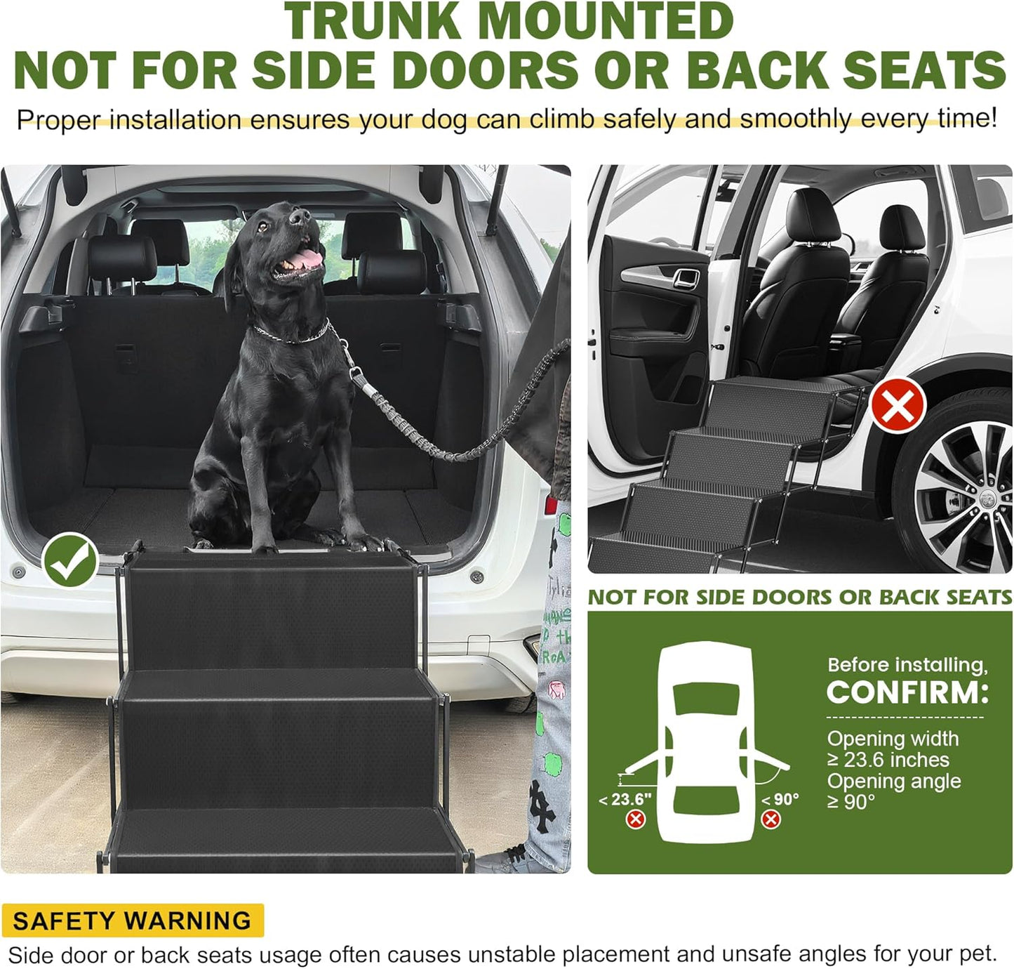 Dog ramps with 23.6" Extra-Wide - Portable 4-Dog Steps with Non-Slip Surface, 250 lbs Capacity for Large Dogs, Extra-Wide Foldable Dog Ramps for Cars, SUVs, and Trucks