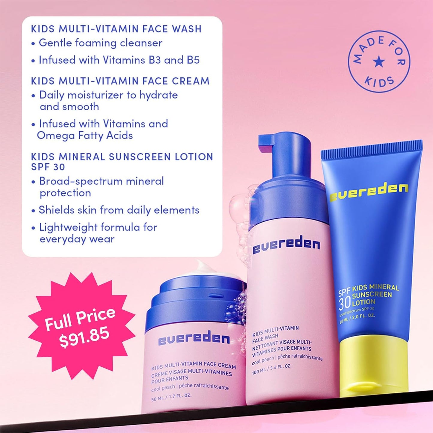 Evereden Kids Daily 1-2-3 Routine Bundle with Multi-Vitamin Kids Face Wash, Face Cream, SPF 30 & Spa Headband – Non-Toxic, Dermatologist-Tested & Gentle Skincare for Kids – Perfect for Daily Care