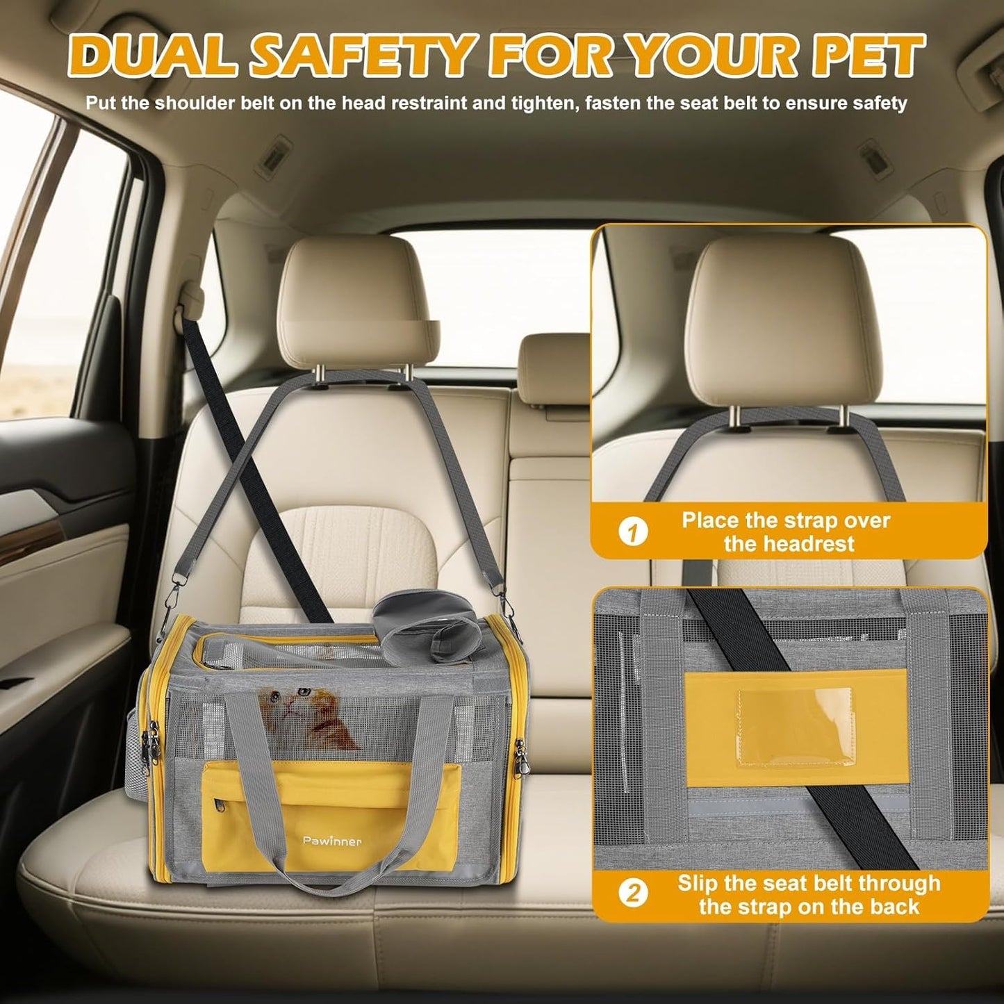Pawinner Cat Carriers, 17.7"x13"x13" Collapsible Pets Travel Carriers Dog Carrier Pet Carrier(Up to 20lbs), Waterproof Airline Approved Soft Sided, Car Travel Portable Bag for Big Cats/Small Dogs